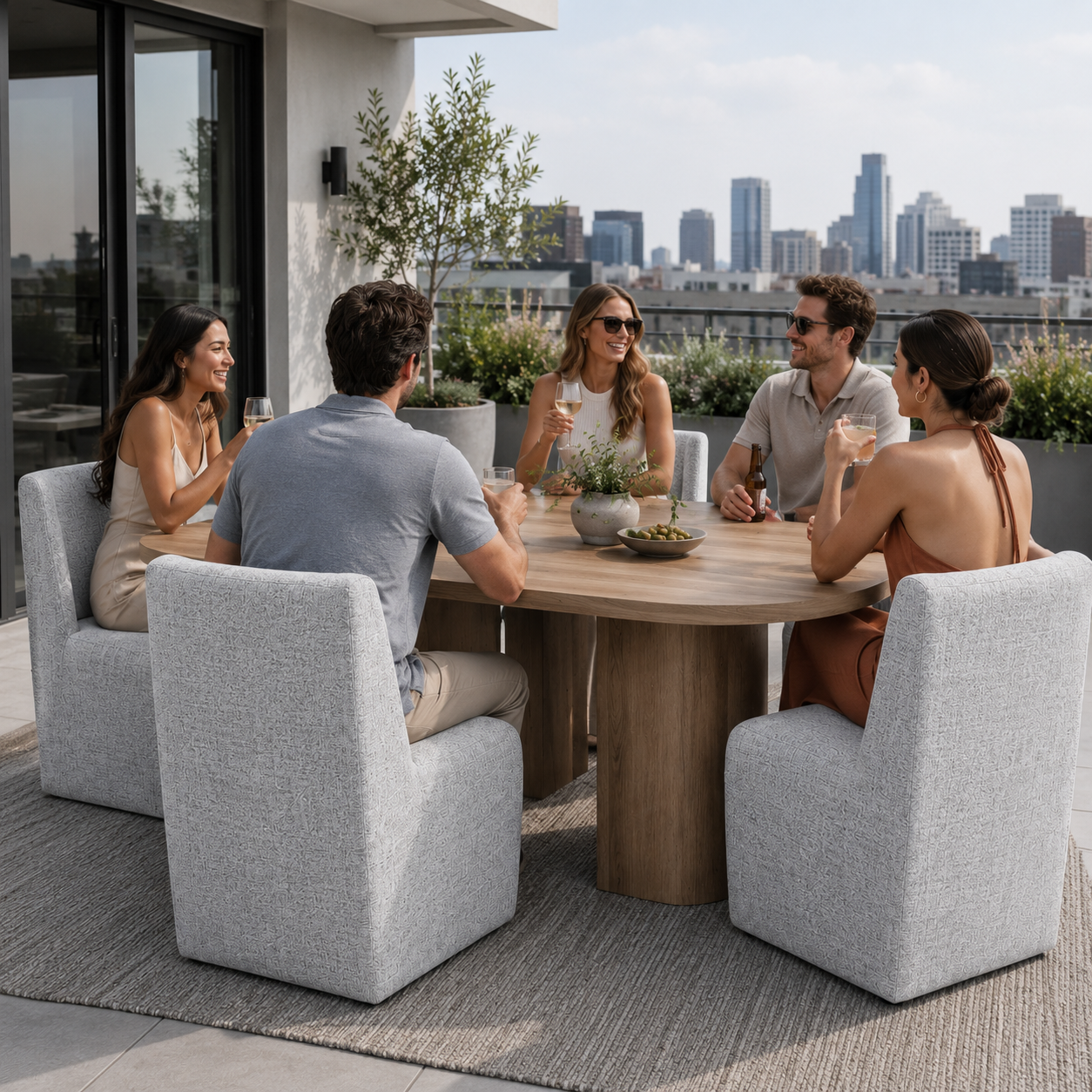 Contemporary Wingback Dining Side Chair with Casters – Upholstered, OEKO-TEX® Certified Fabric