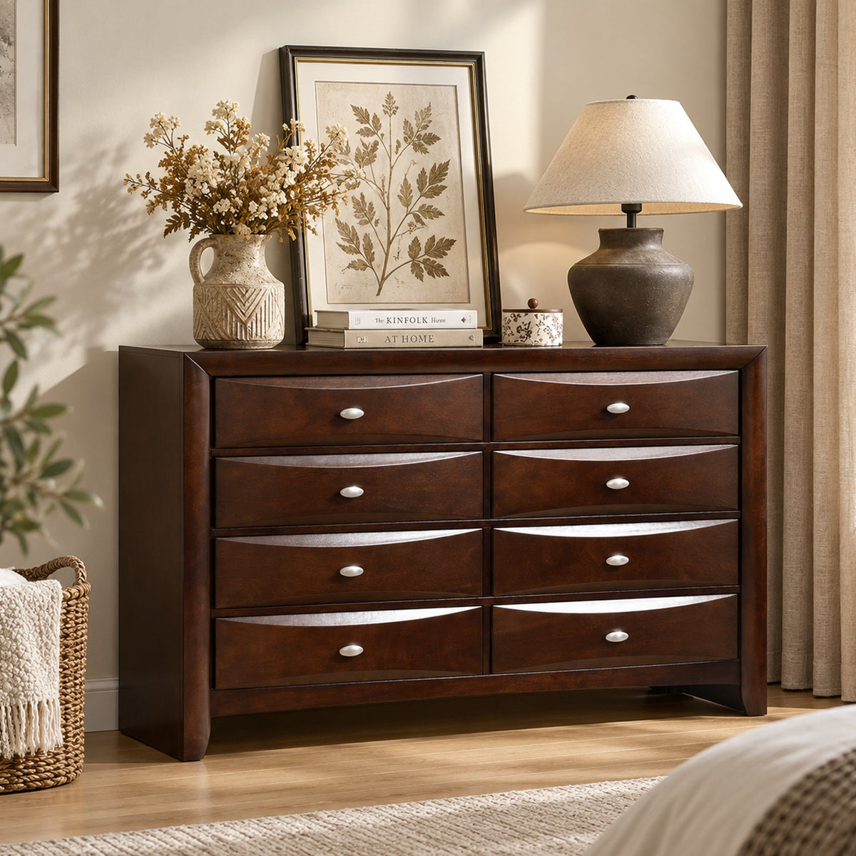 Transitional 8-Drawer Dresser with Solid Wood Construction – Optional Mirror