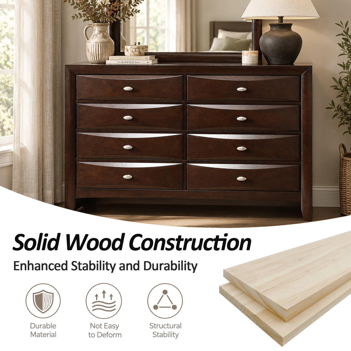 Transitional 8-Drawer Dresser with Solid Wood Construction – Optional Mirror