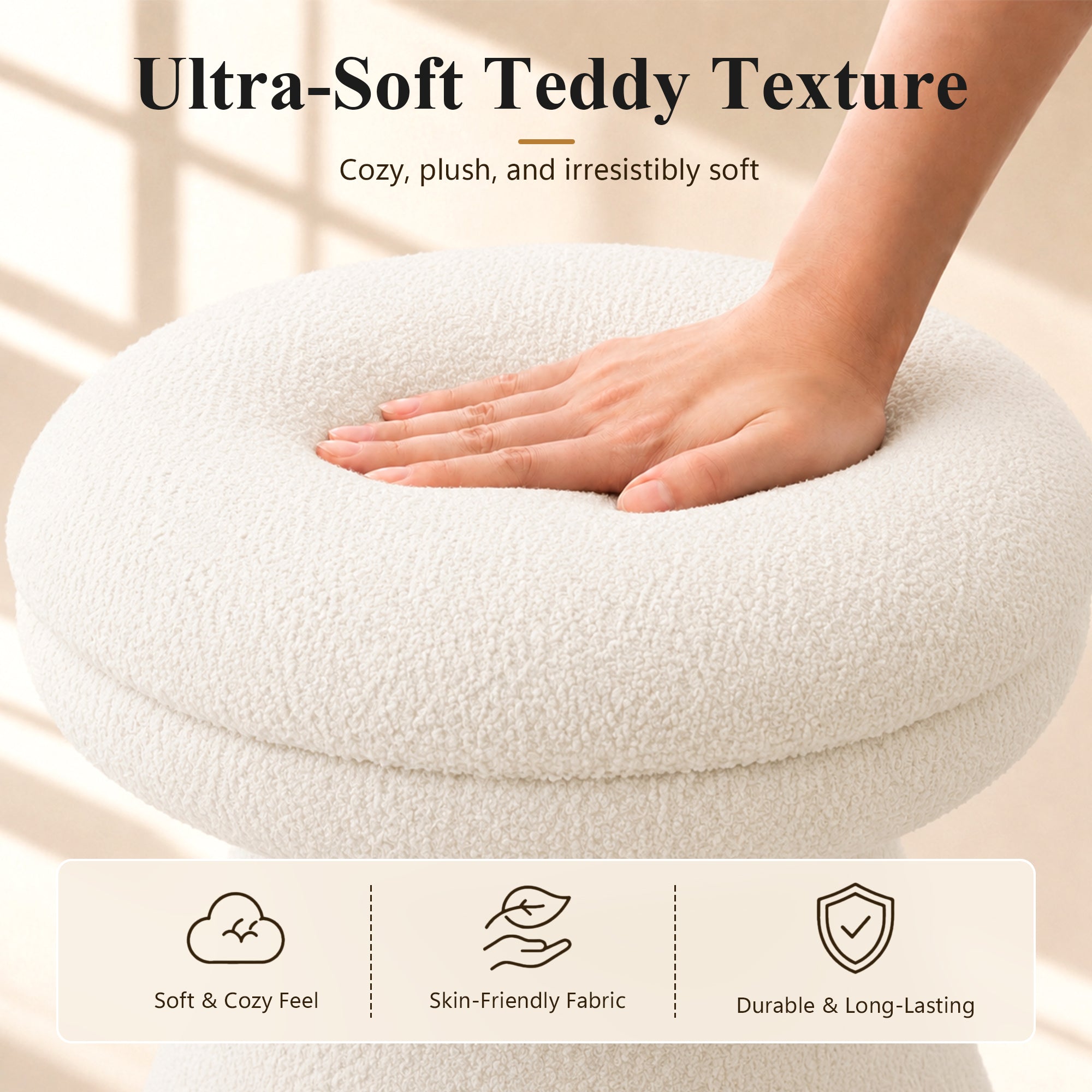 Contemporary Teddy Accent Stool with Mushroom Silhouette & Pedestal Base – Fully Assembled
