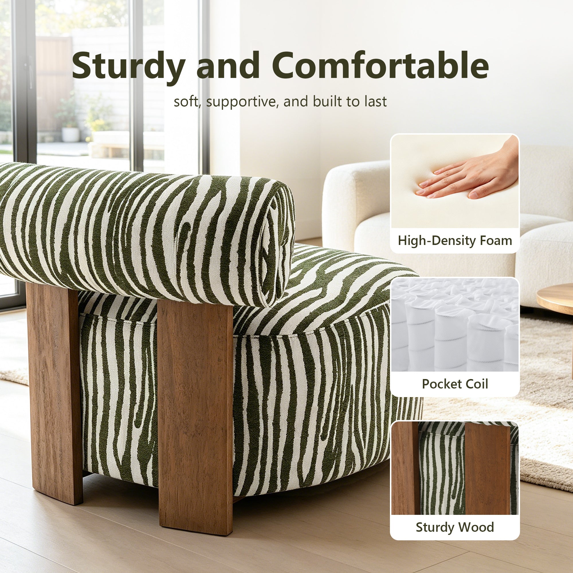 Contemporary Zebra-Stripe Chenille Accent Chair – Sculptural Cylindrical Backrest