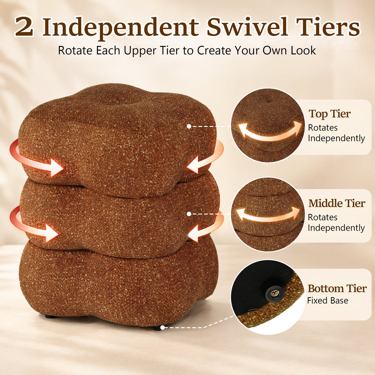 3-Level Swivel Stool with 2 Rotating Tiers, No Assembly Required