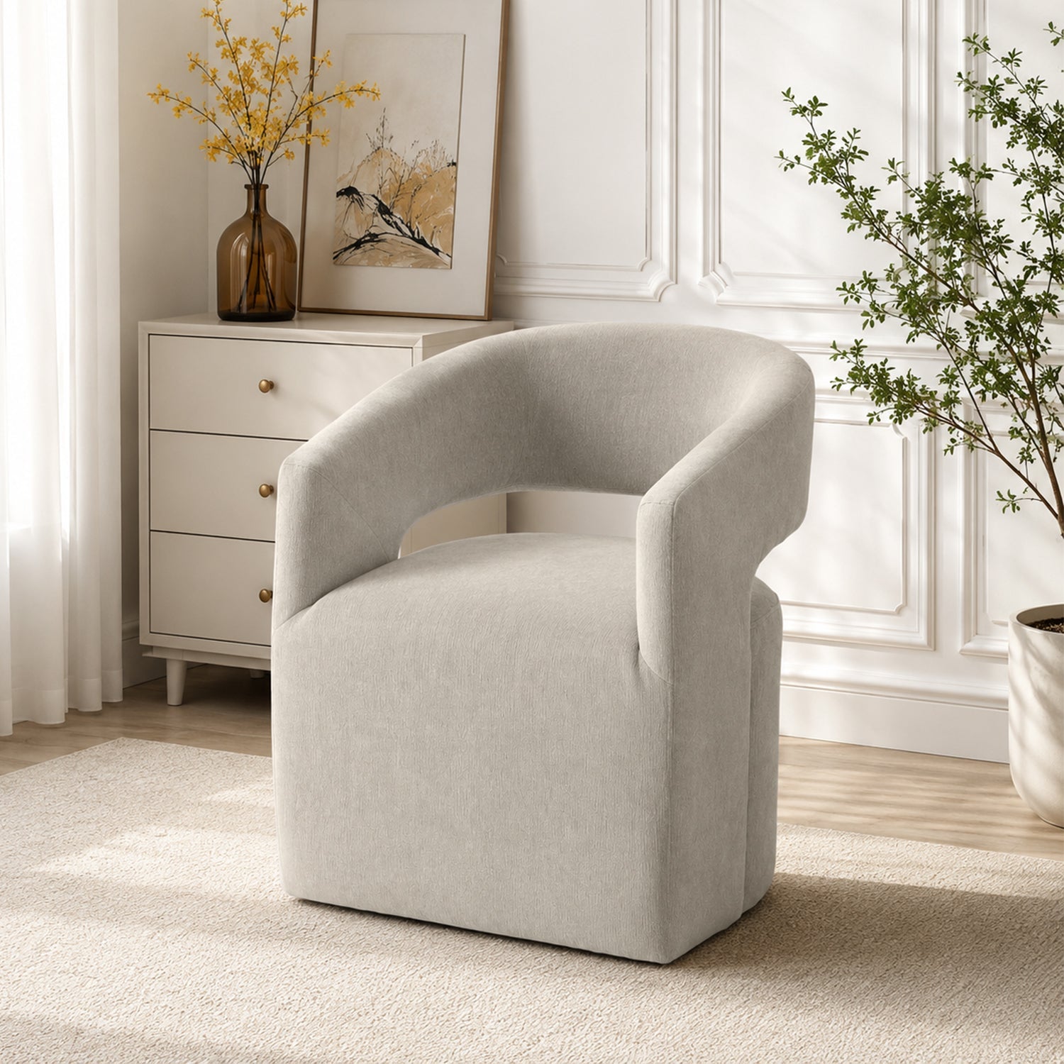 Rolling Barrel-Back Accent Chair with Casters – Contemporary Upholstered Arm Chair