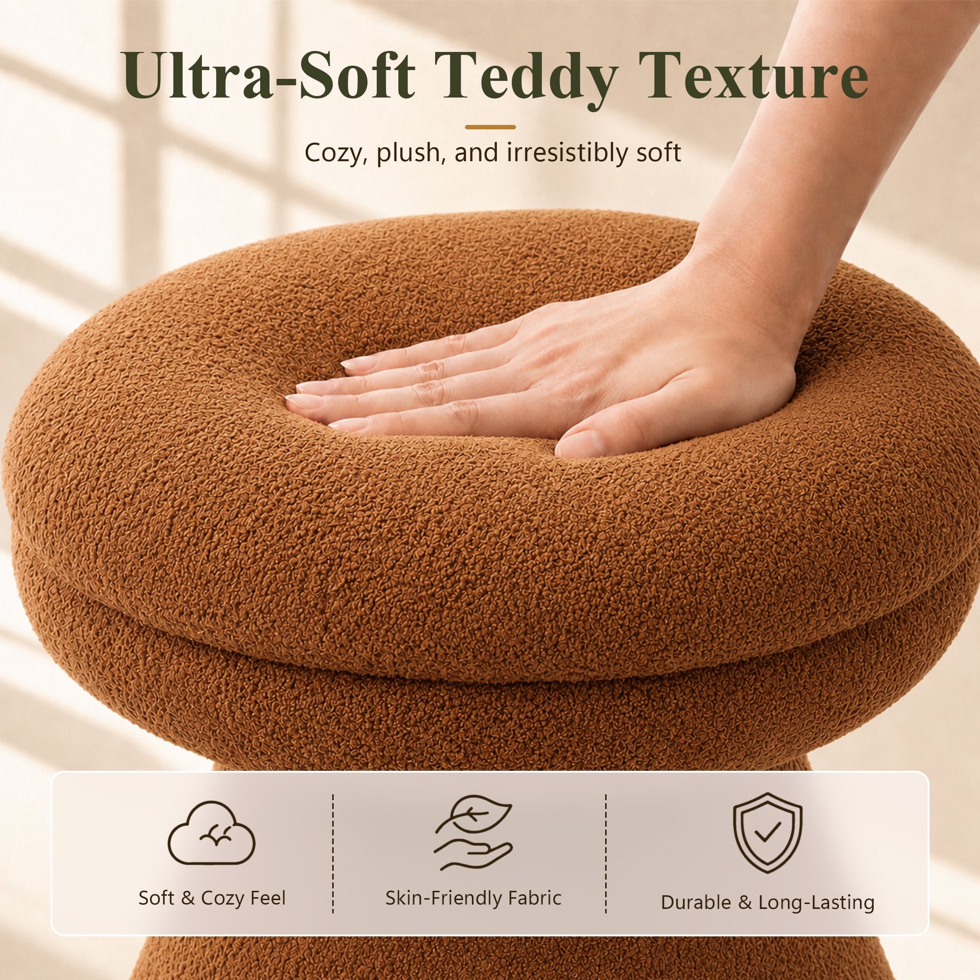 Contemporary Teddy Accent Stool with Mushroom Silhouette & Pedestal Base – Fully Assembled