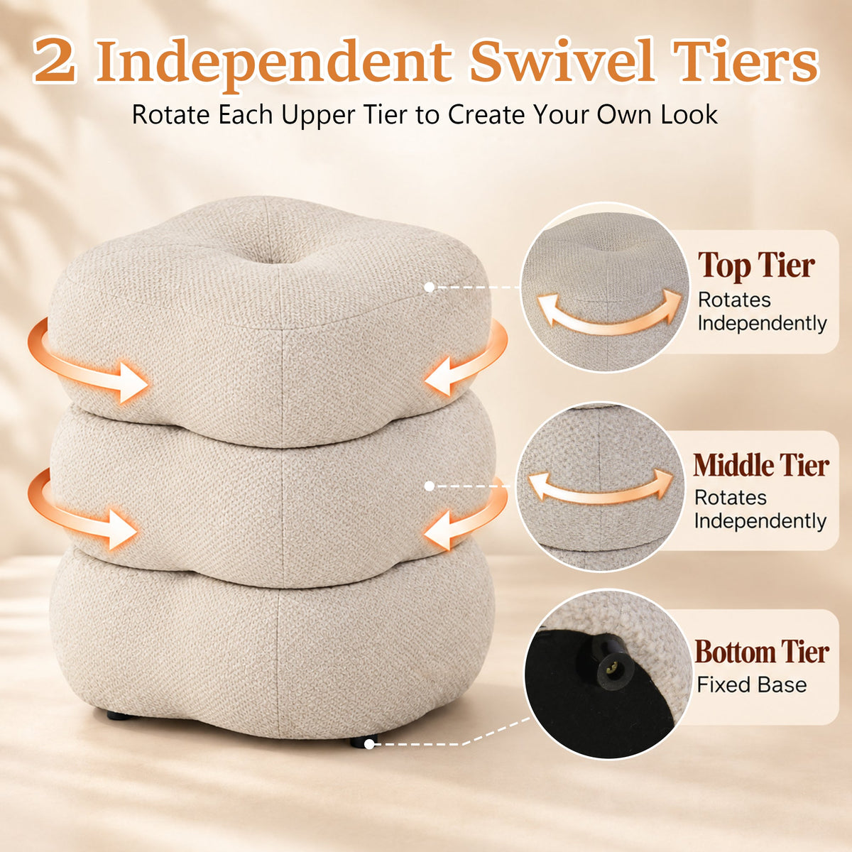 3-Level Swivel Stool with 2 Rotating Tiers, No Assembly Required