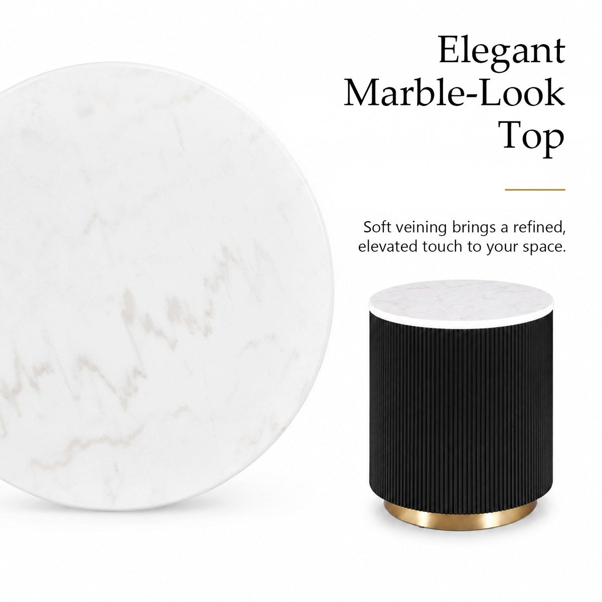 Modern Marble End Table – Genuine Marble Top & Gold Stainless Steel Base