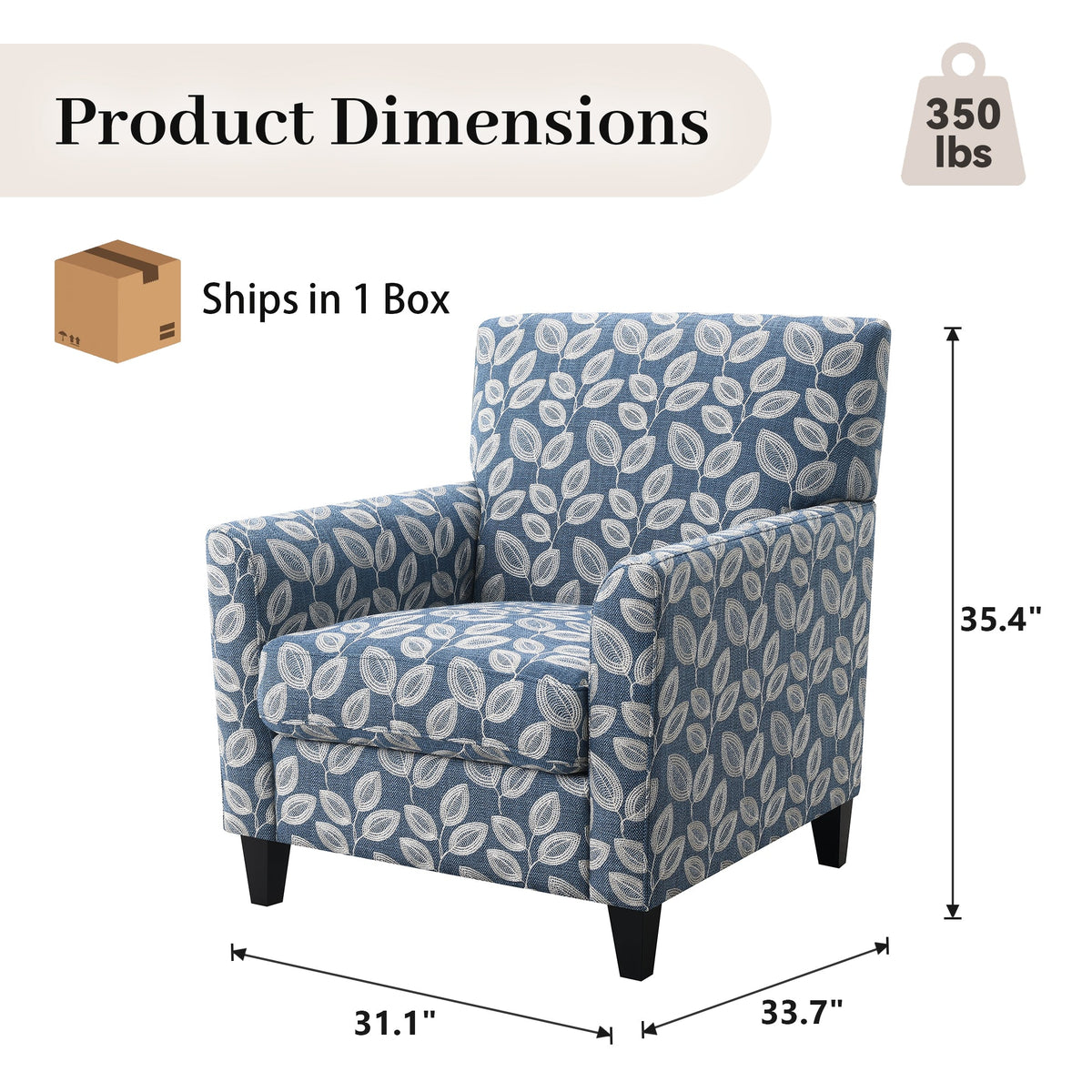 Mid-Century Modern Jacquard Accent Chair with Soft Track Arms