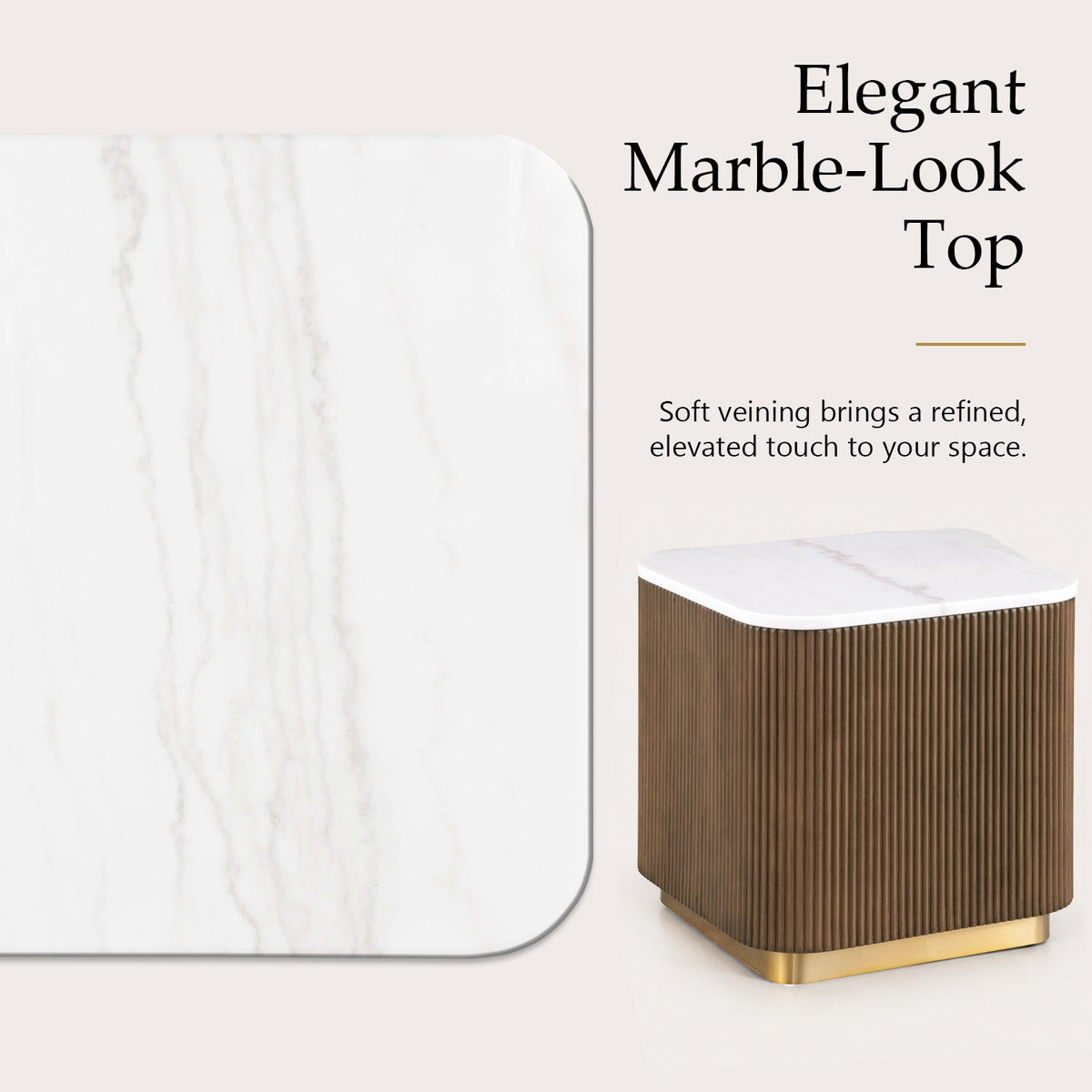 Modern Marble End Table – Genuine Marble Top & Gold Stainless Steel Base