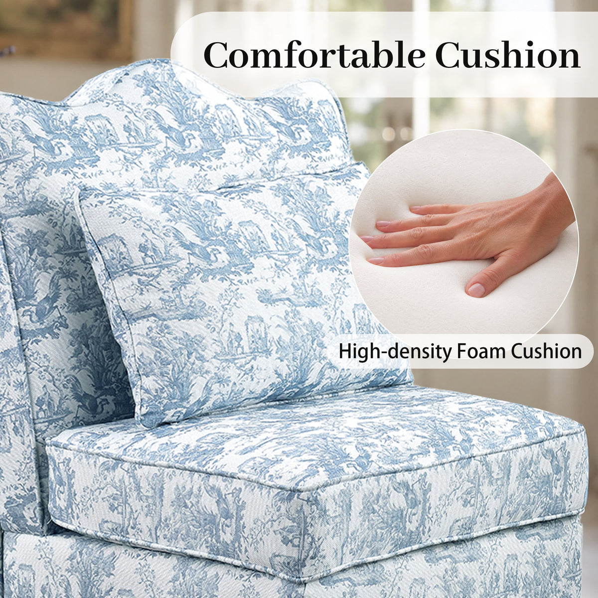 French Farmhouse Accent Chair with Scalloped Back & Upholstered Seat