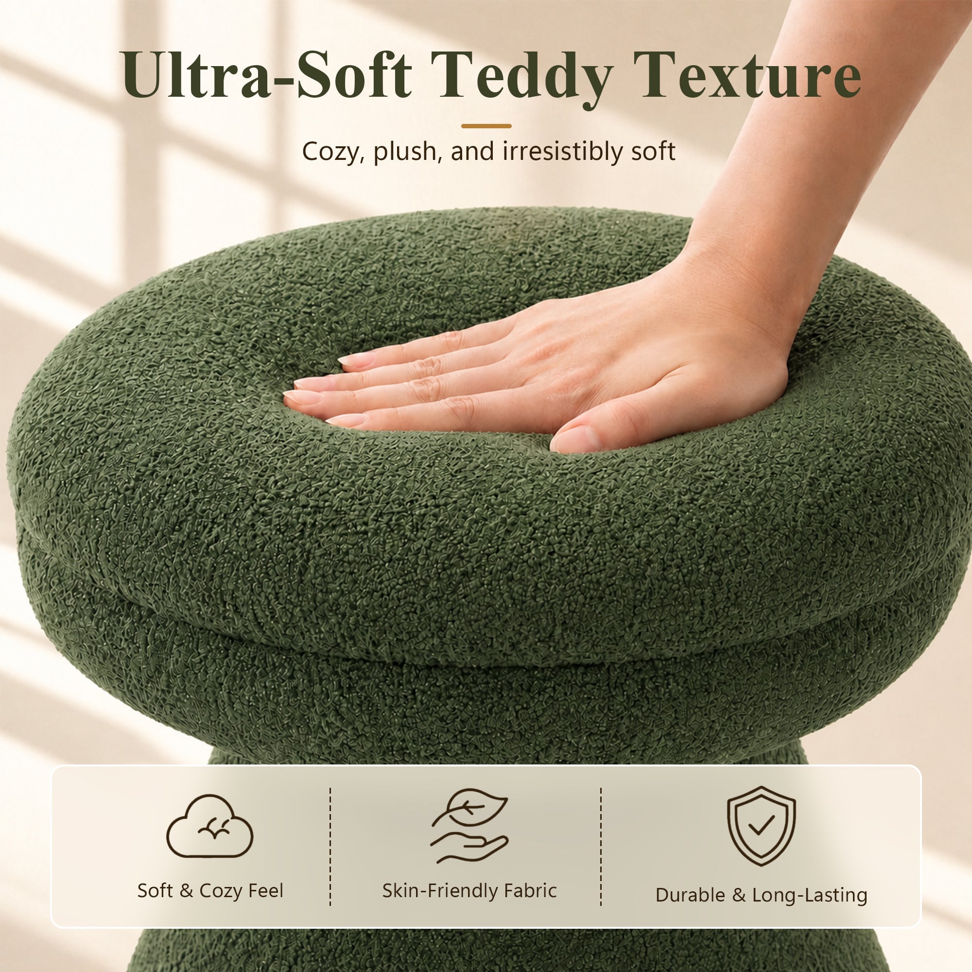 Contemporary Teddy Accent Stool with Mushroom Silhouette & Pedestal Base – Fully Assembled