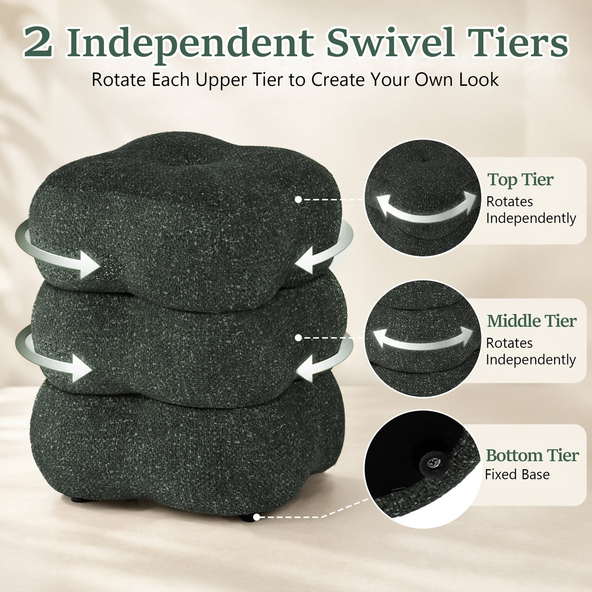 3-Level Swivel Stool with 2 Rotating Tiers, No Assembly Required