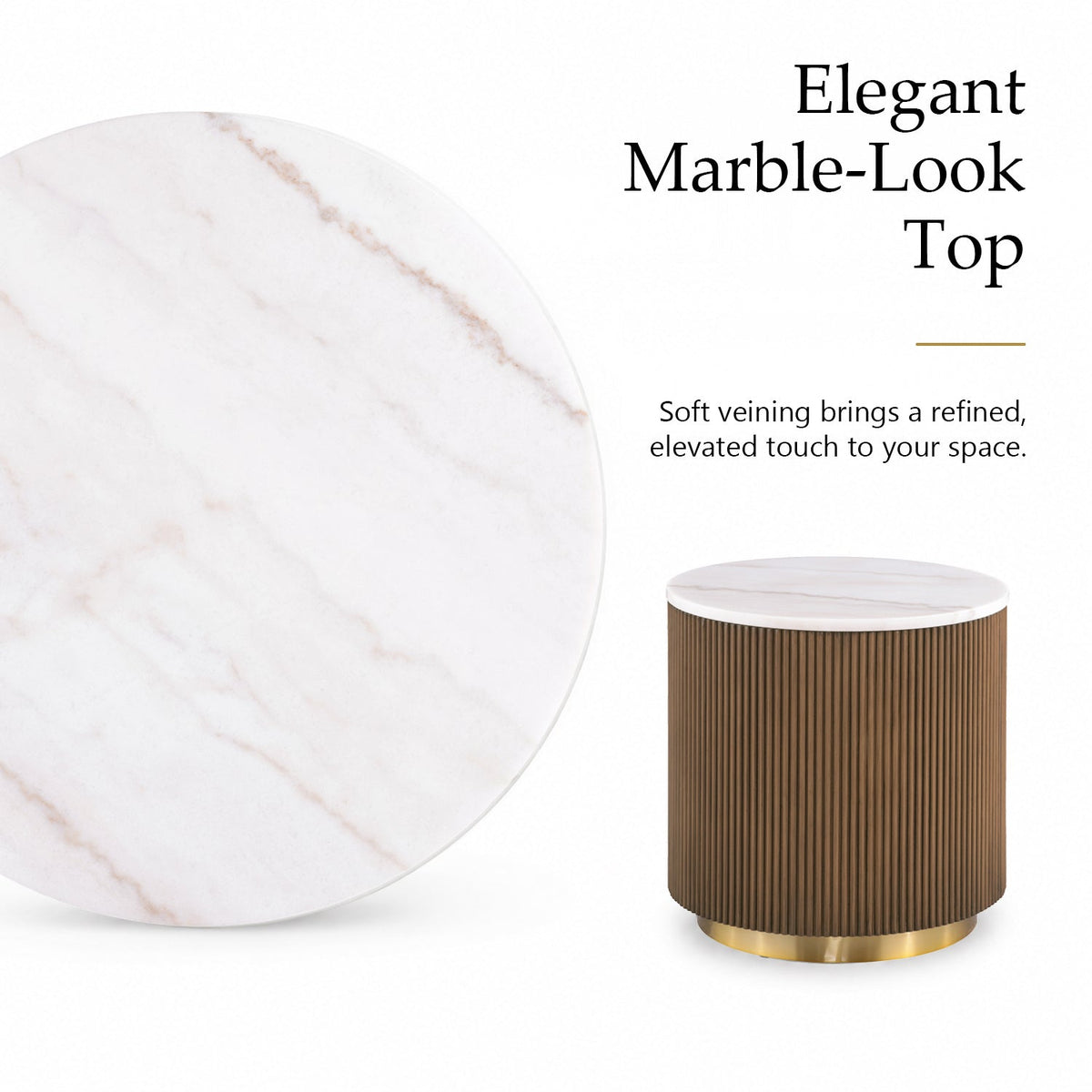 Modern Marble End Table – Genuine Marble Top & Gold Stainless Steel Base