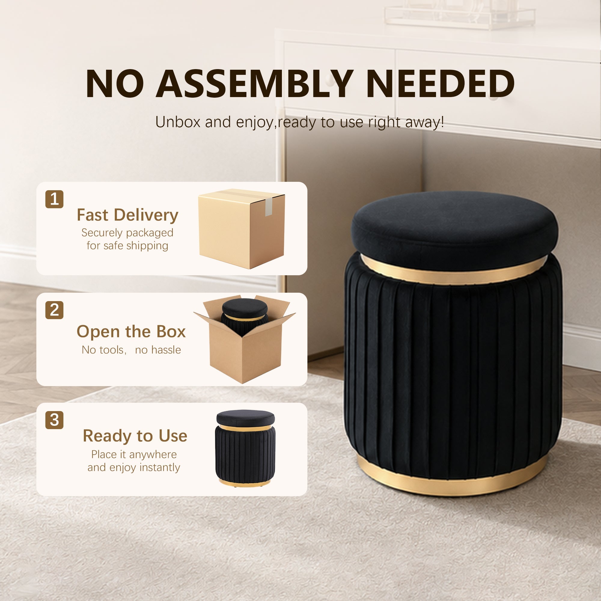 Contemporary Velvet Counter Stool with Gold Trim & Stainless Steel Base – Upholstered Modern Bar Stool