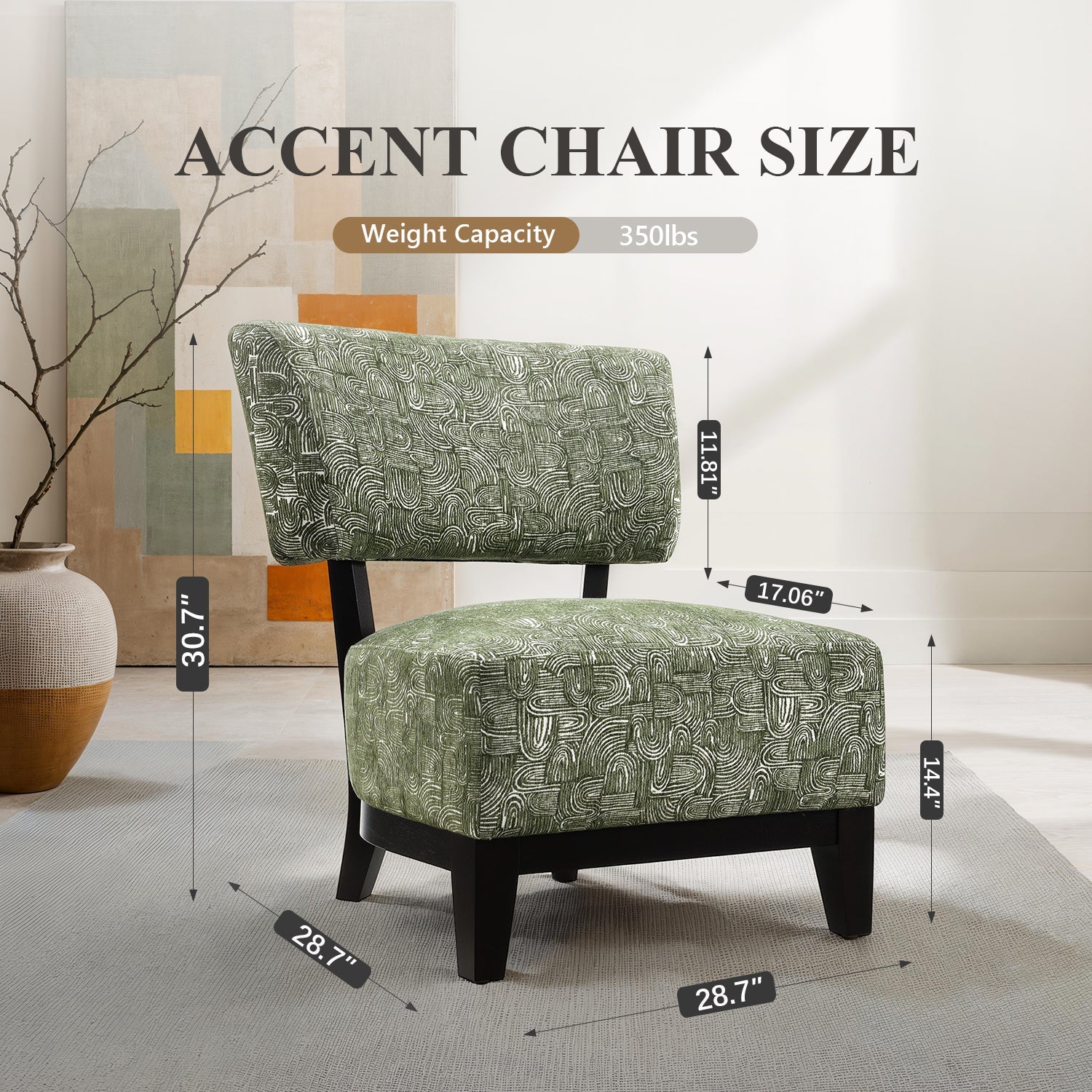 Mid-century Modern Accent Chair – Armless, Tapered Black Legs, Abstract Texture Fabric