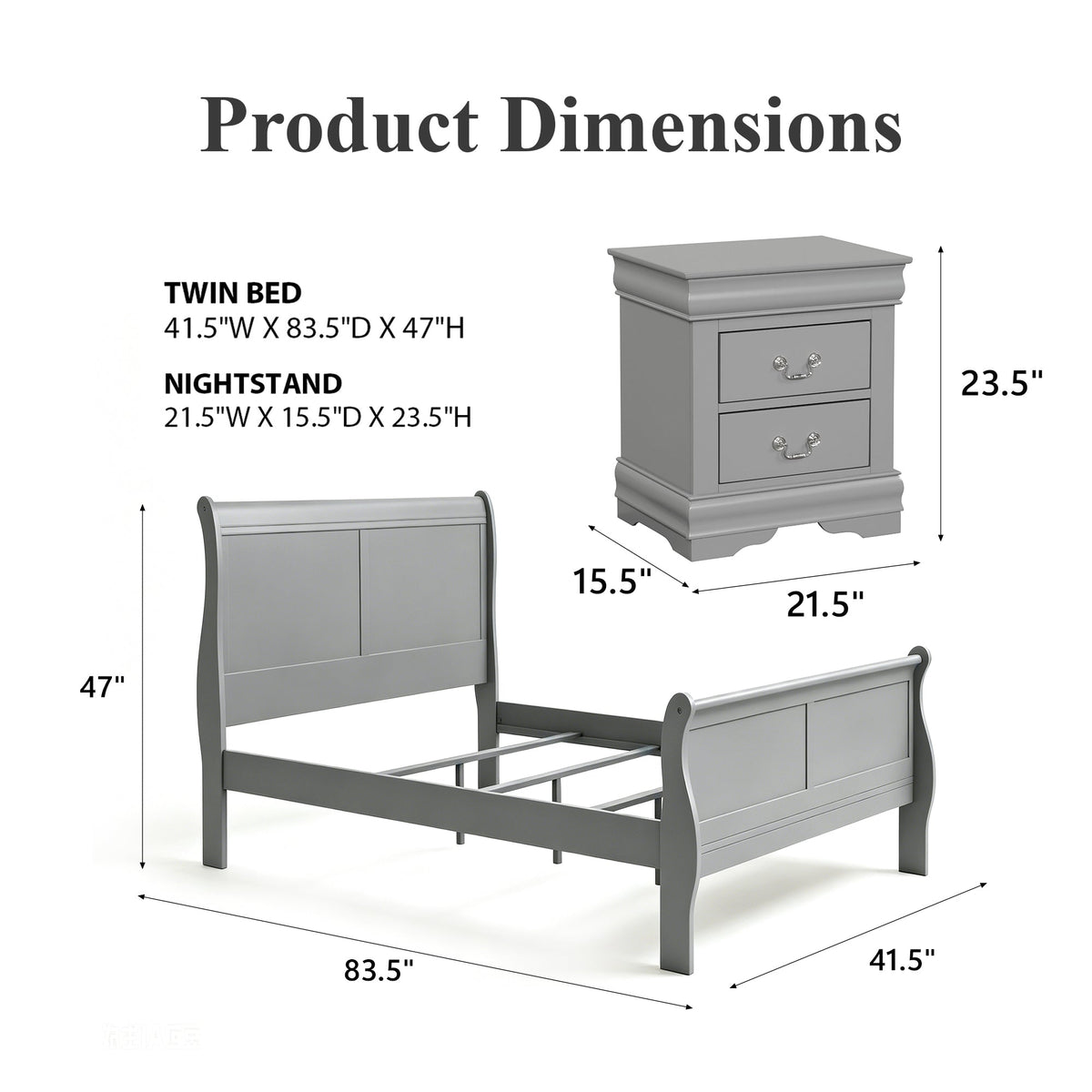 3-Piece Transitional Sleigh Bedroom Set with Solid Wood Bed & 2 Nightstands | Timeless Wood Design