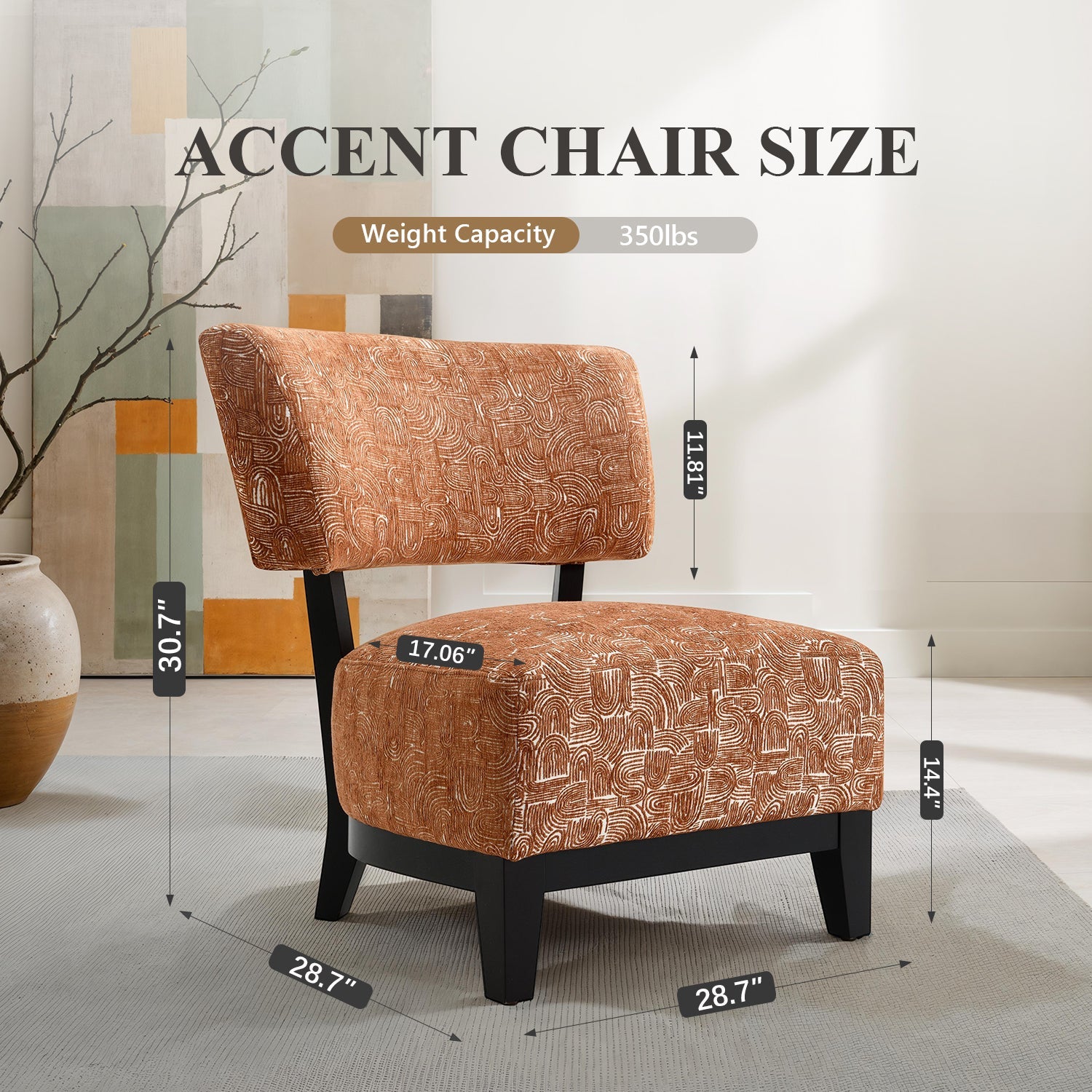 Mid-century Modern Accent Chair – Armless, Tapered Black Legs, Abstract Texture Fabric