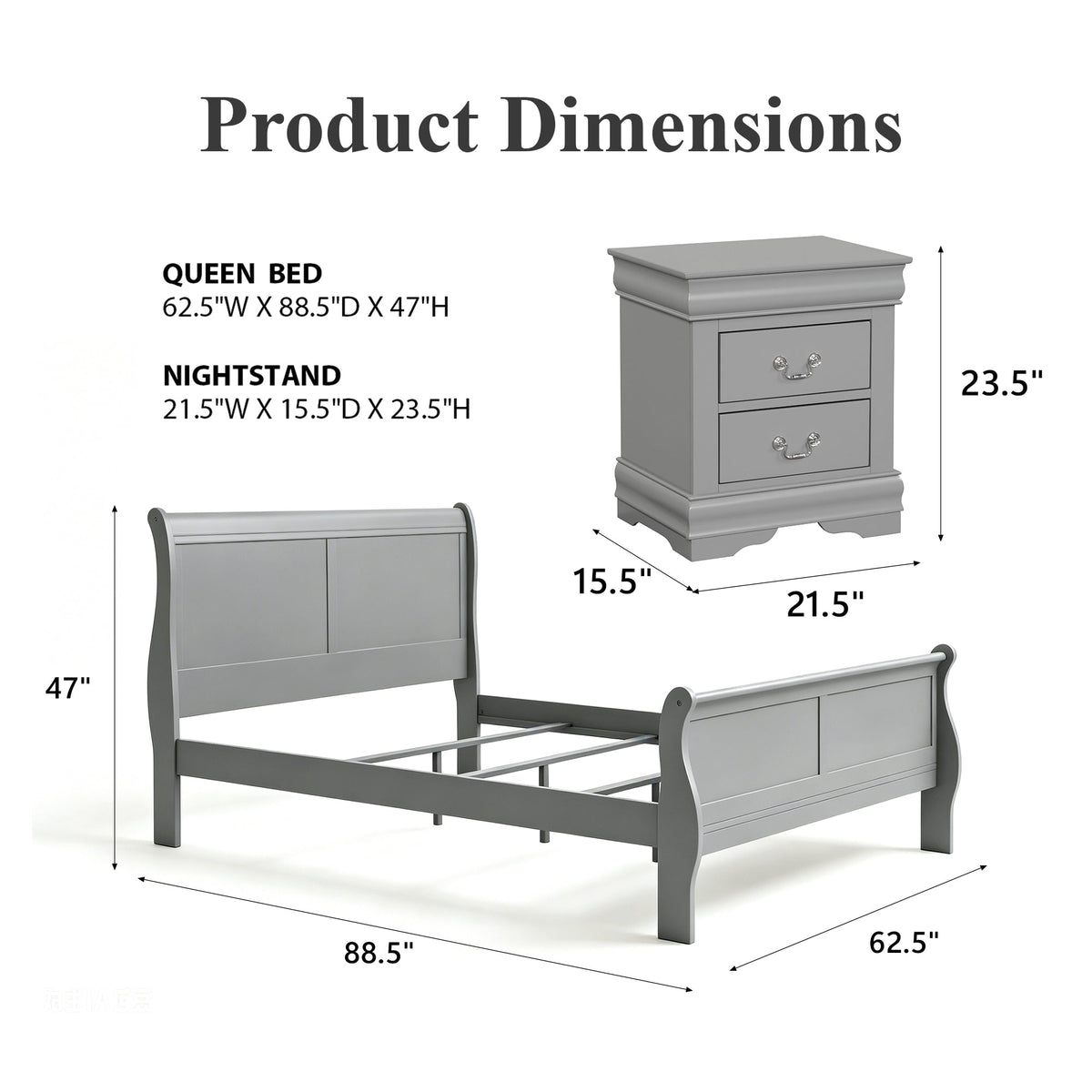 3-Piece Transitional Sleigh Bedroom Set with Solid Wood Bed & 2 Nightstands | Timeless Wood Design