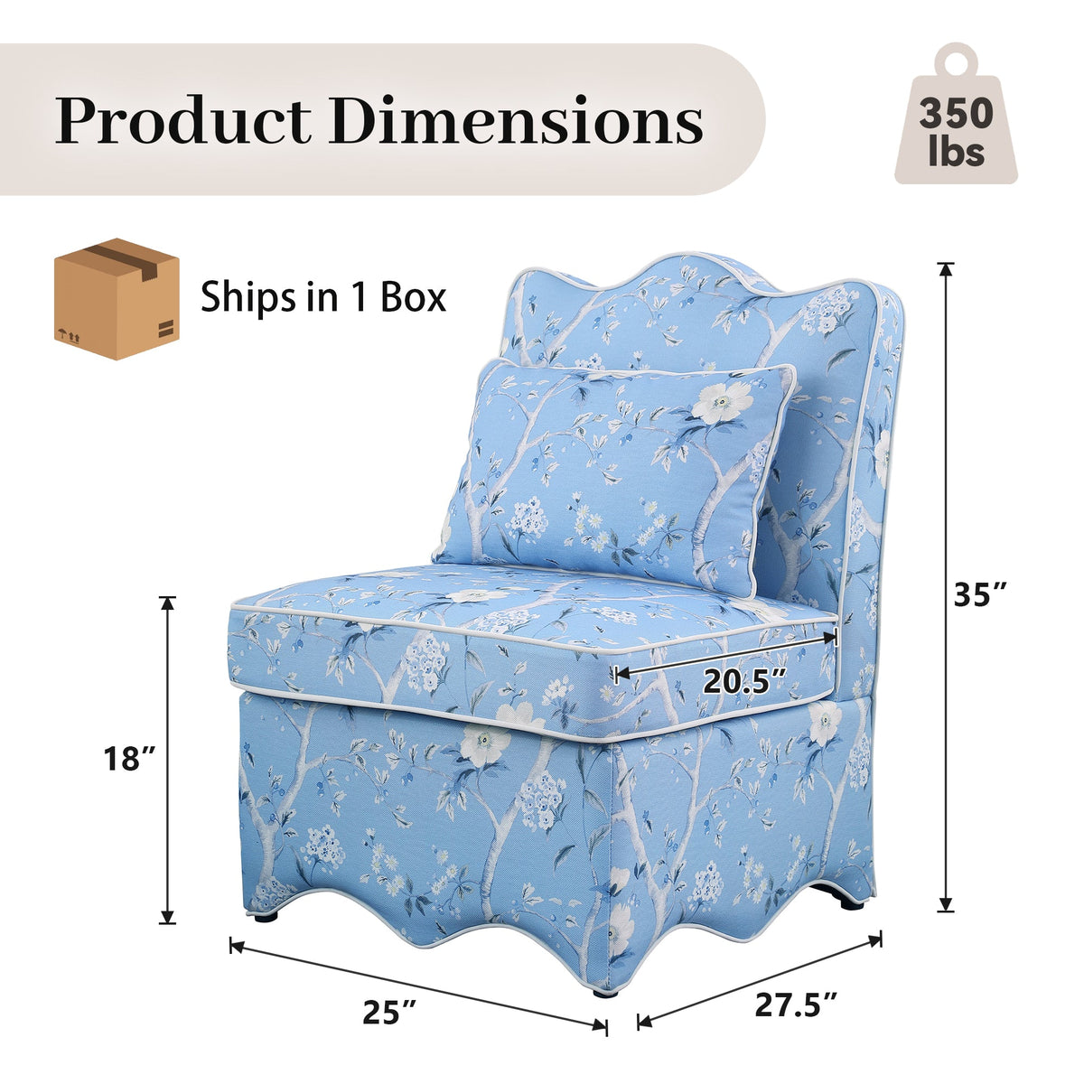 French Farmhouse Accent Chair with Scalloped Back & Upholstered Seat