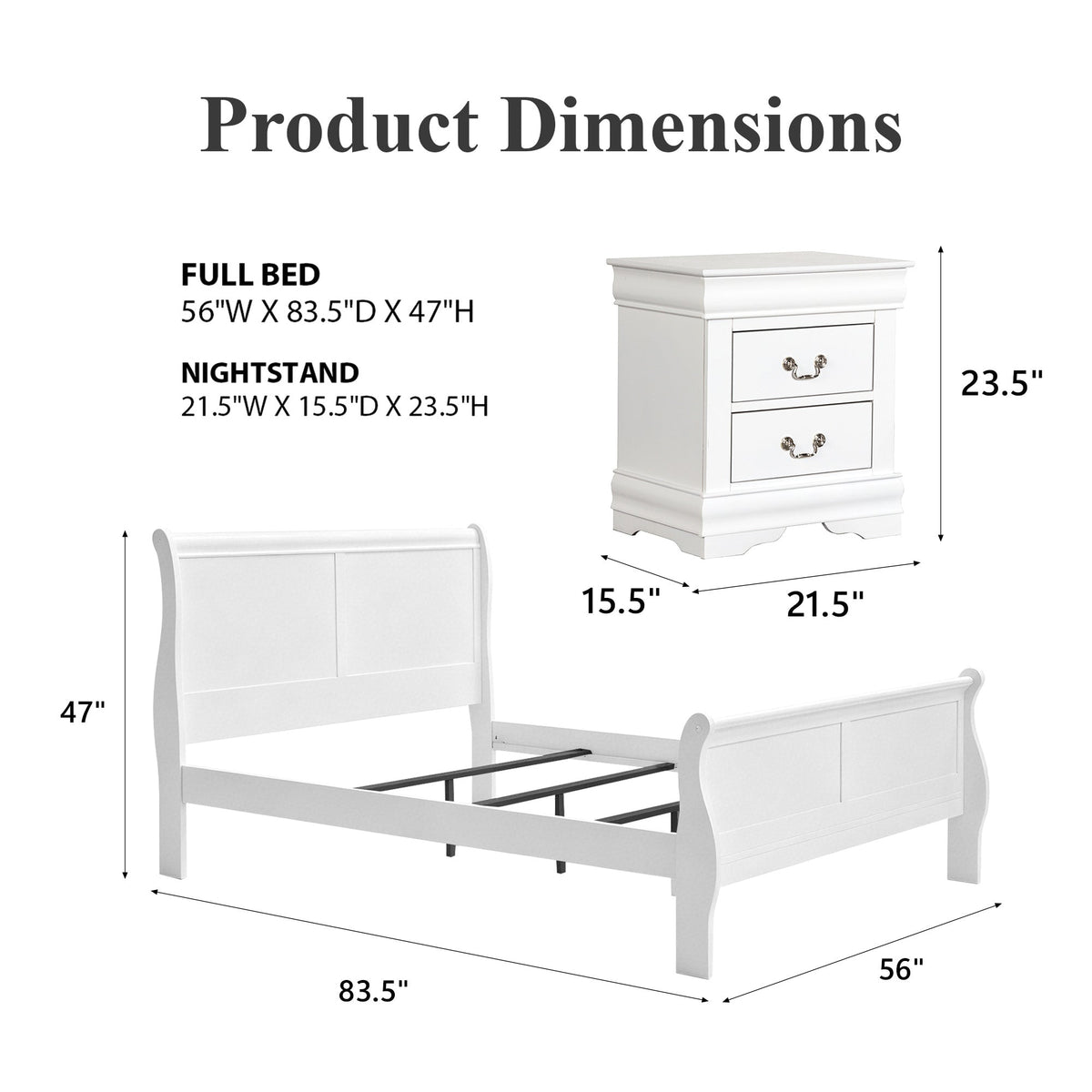 3-Piece Transitional Sleigh Bedroom Set with Solid Wood Bed & 2 Nightstands | Timeless Wood Design