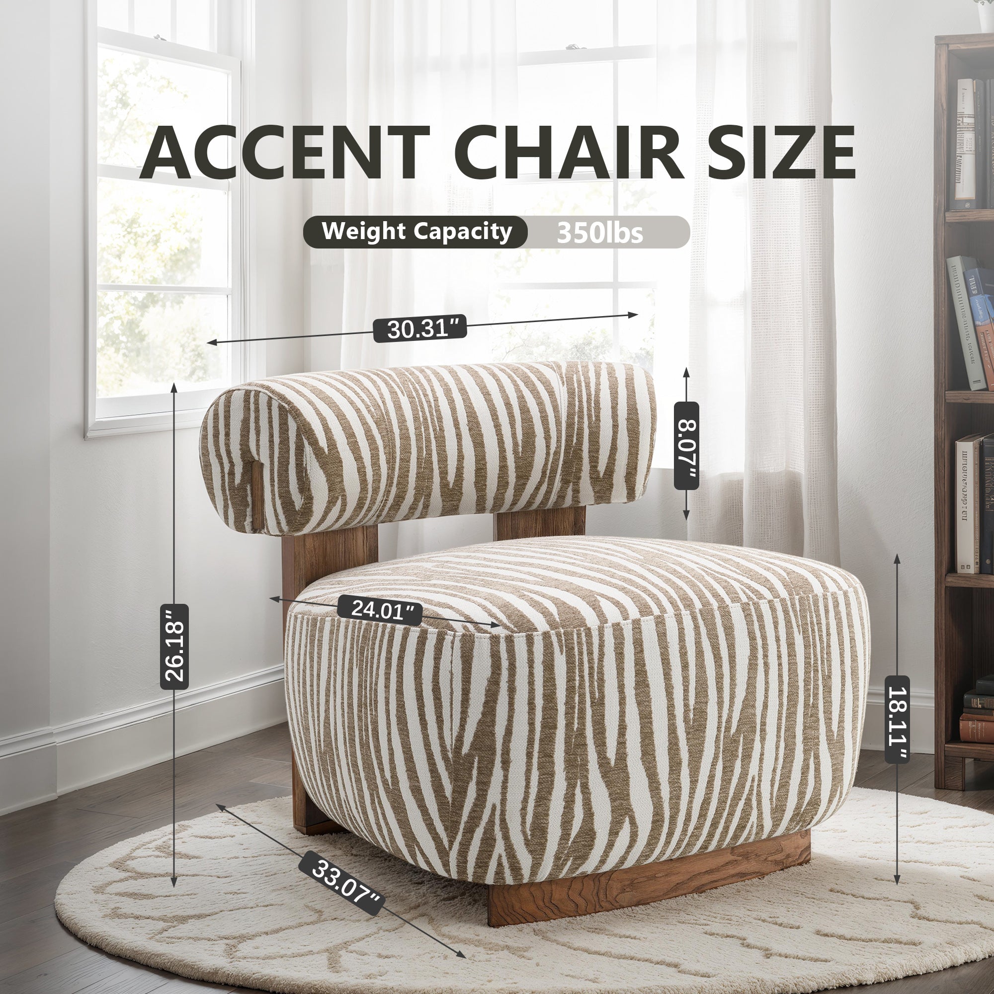 Contemporary Zebra-Stripe Chenille Accent Chair – Sculptural Cylindrical Backrest