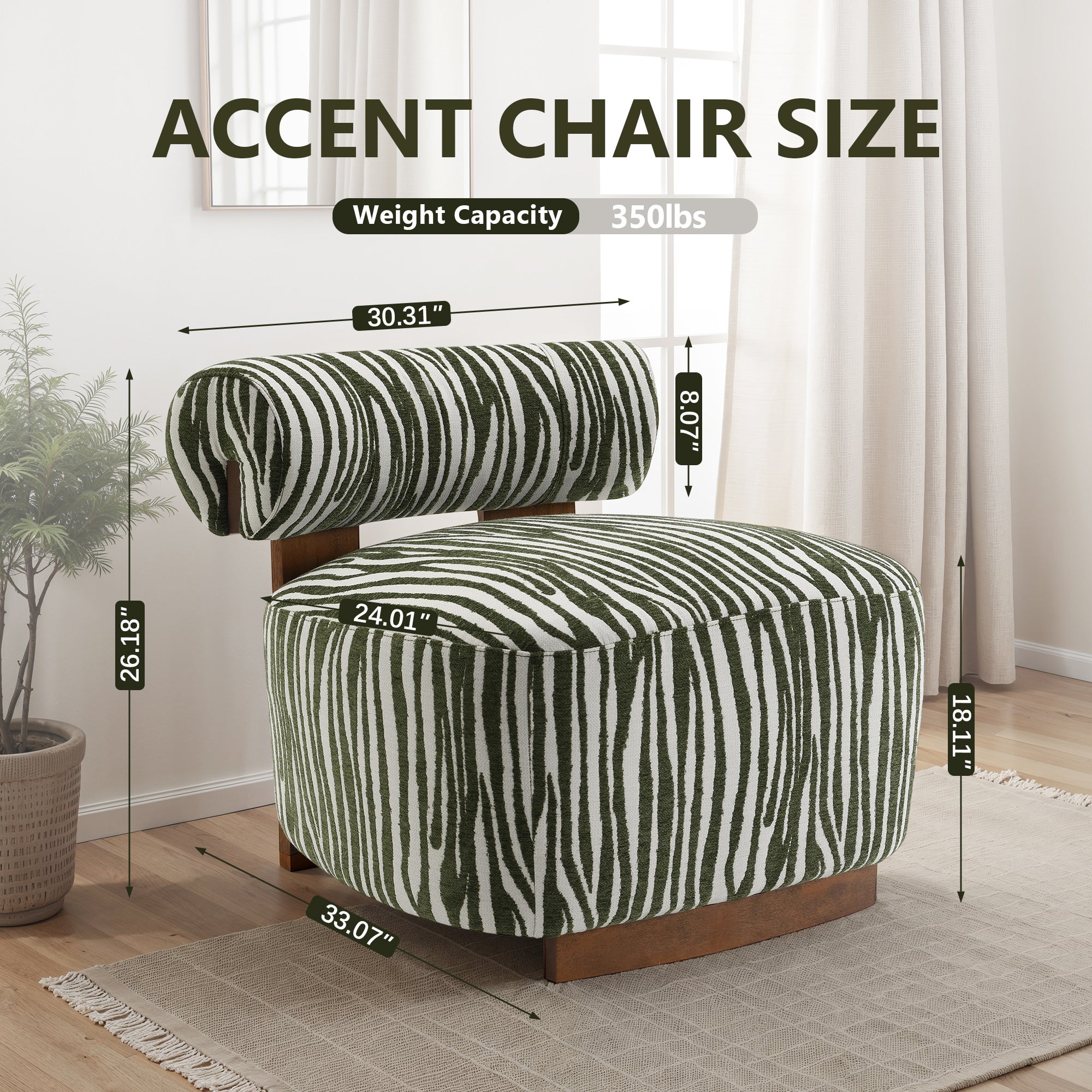 Contemporary Zebra-Stripe Chenille Accent Chair – Sculptural Cylindrical Backrest