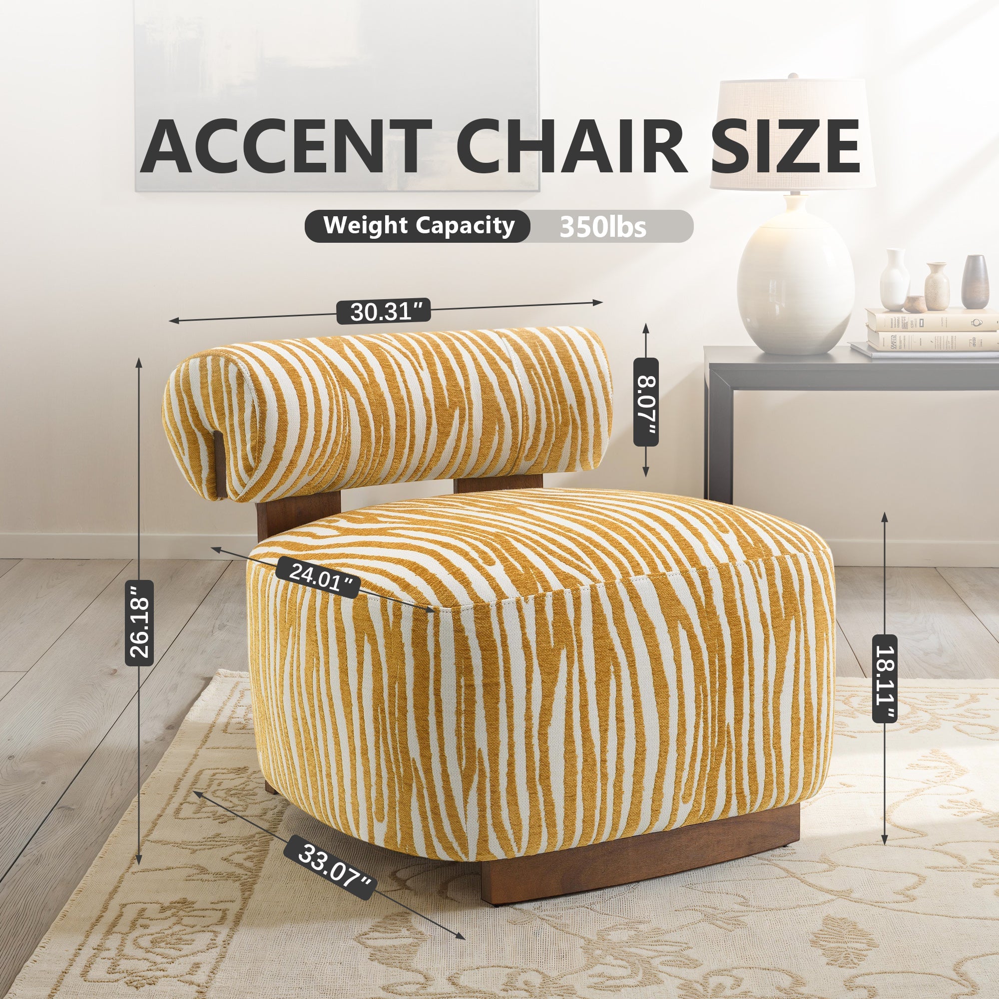 Contemporary Zebra-Stripe Chenille Accent Chair – Sculptural Cylindrical Backrest