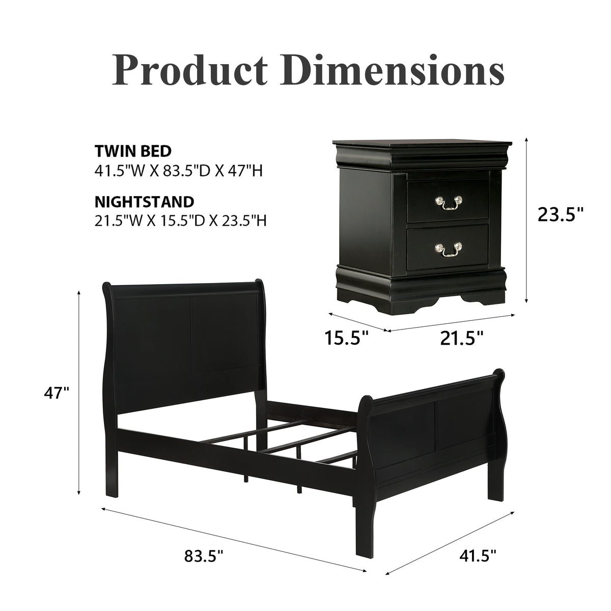 3-Piece Transitional Sleigh Bedroom Set with Solid Wood Bed & 2 Nightstands | Timeless Wood Design
