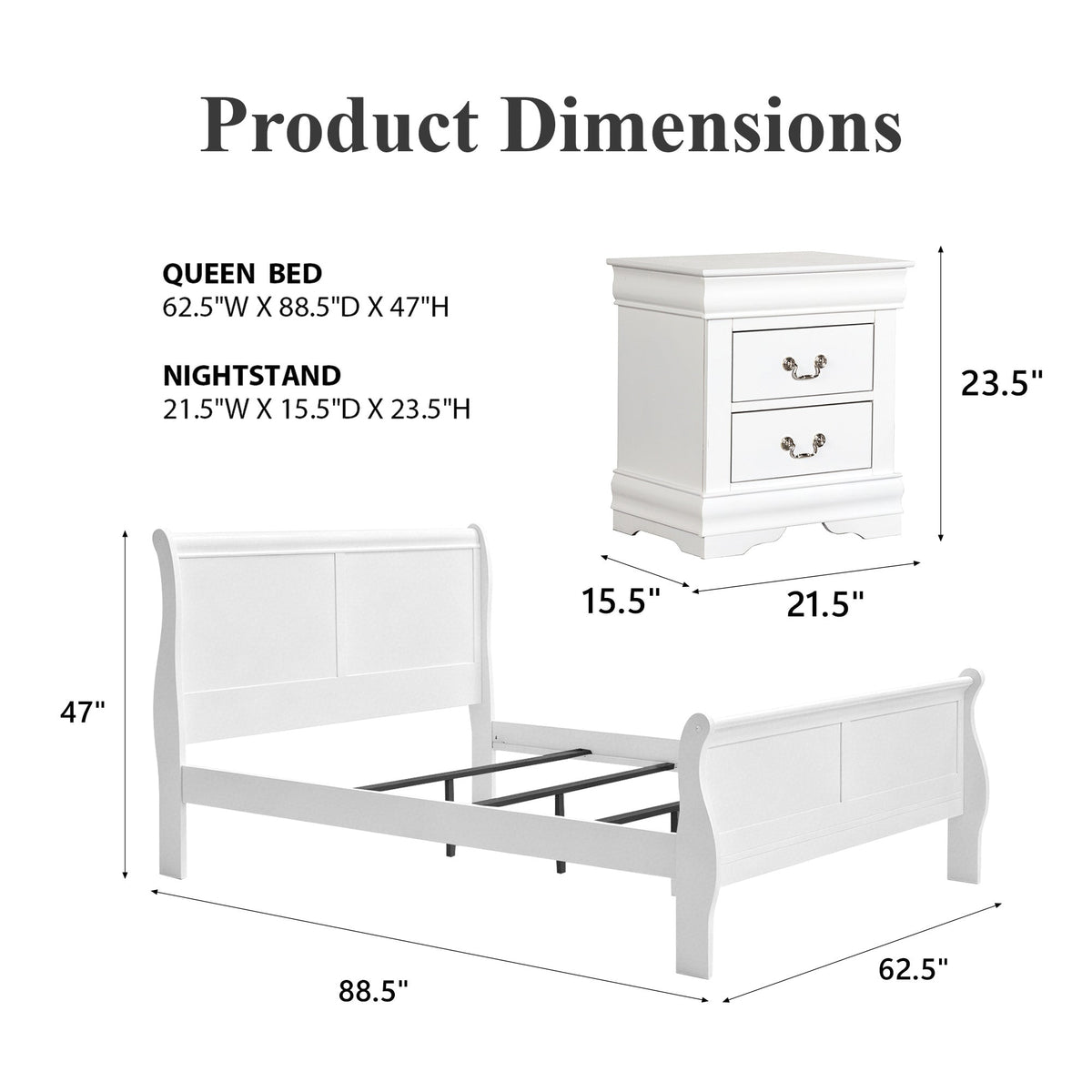 3-Piece Transitional Sleigh Bedroom Set with Solid Wood Bed & 2 Nightstands | Timeless Wood Design