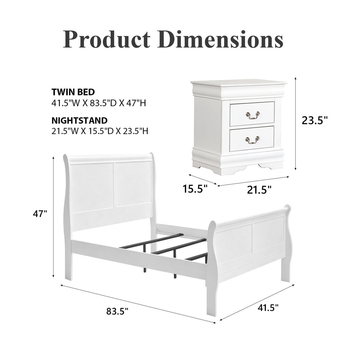 3-Piece Transitional Sleigh Bedroom Set with Solid Wood Bed & 2 Nightstands | Timeless Wood Design