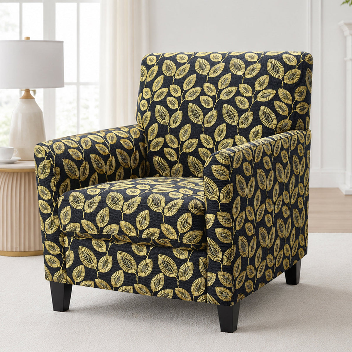 Mid-Century Modern Jacquard Accent Chair with Soft Track Arms