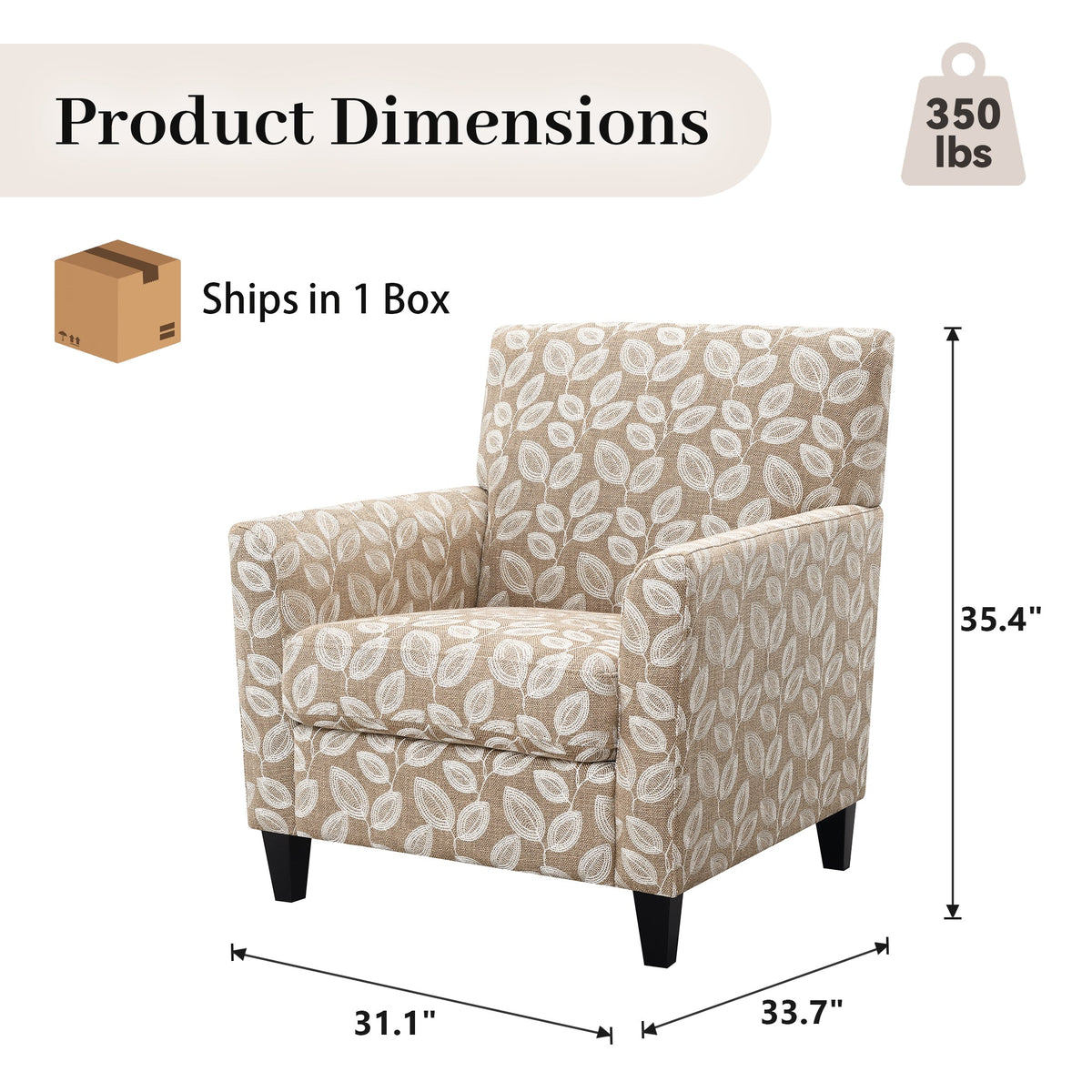 Mid-Century Modern Jacquard Accent Chair with Soft Track Arms