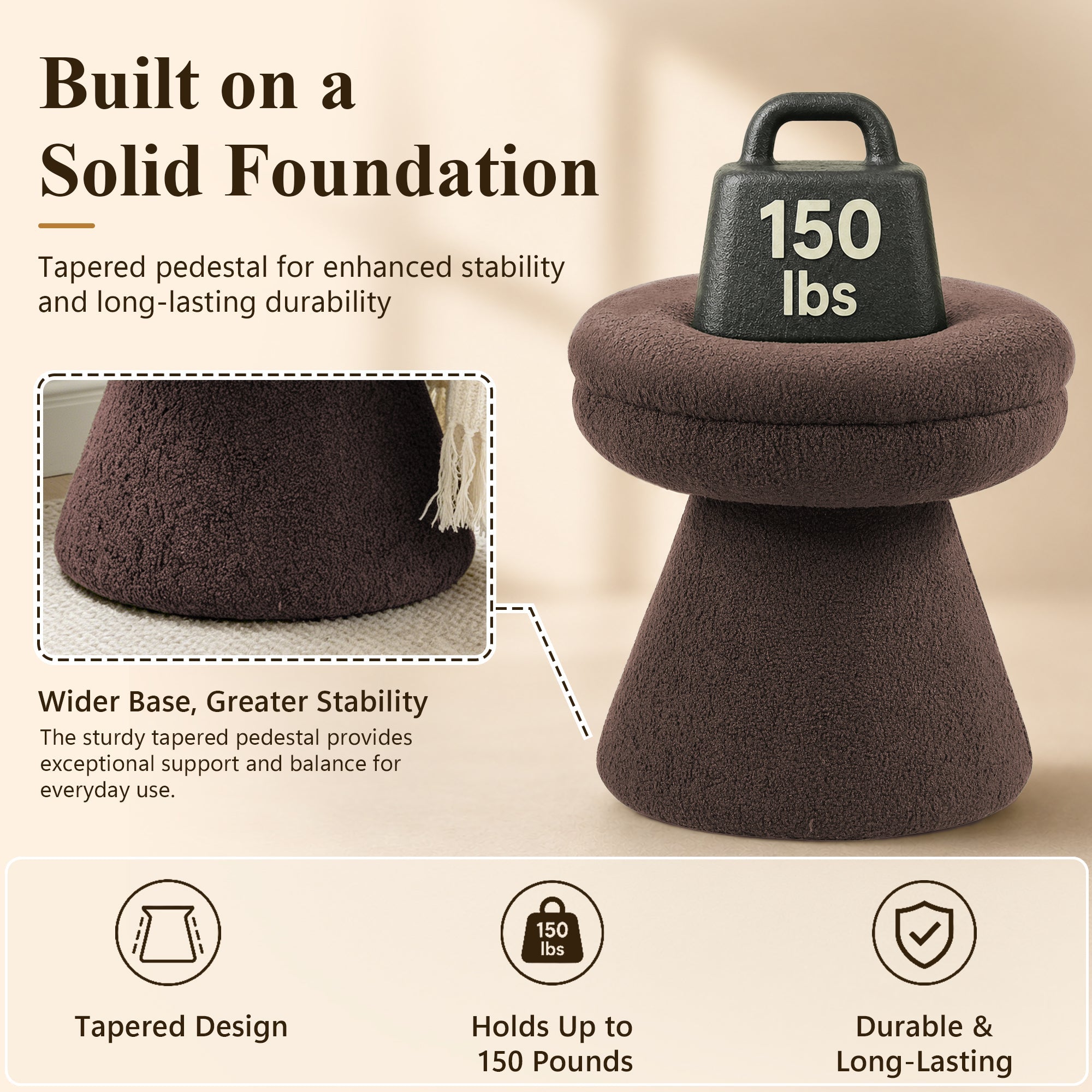 Contemporary Teddy Accent Stool with Mushroom Silhouette & Pedestal Base – Fully Assembled