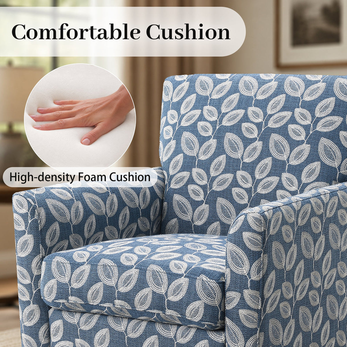 Mid-Century Modern Jacquard Accent Chair with Soft Track Arms