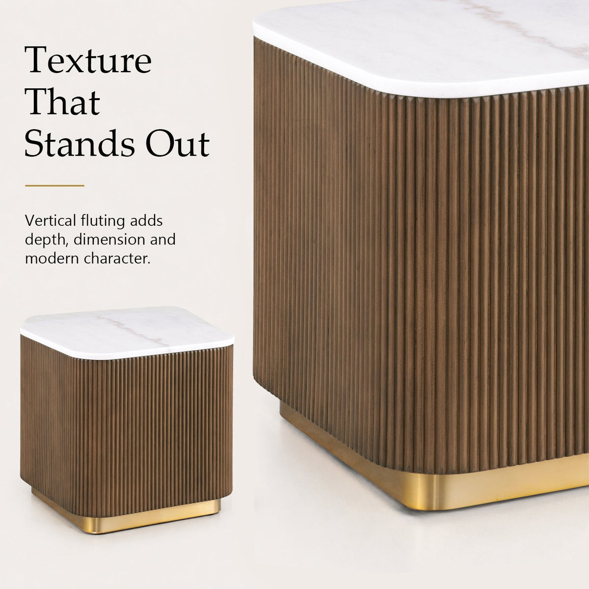 Modern Marble End Table – Genuine Marble Top & Gold Stainless Steel Base