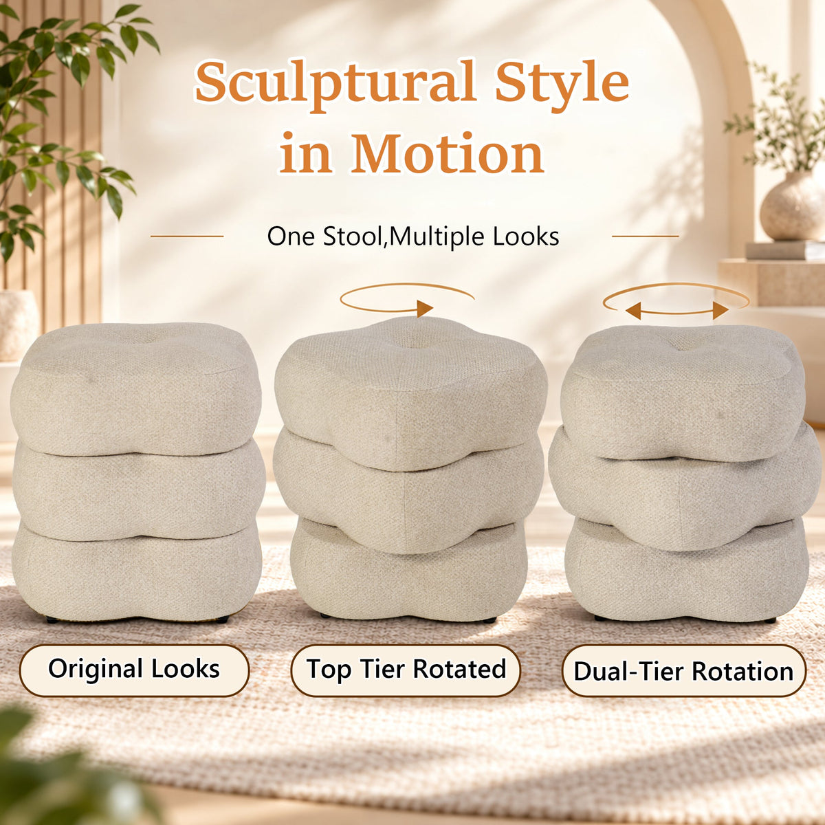 3-Level Swivel Stool with 2 Rotating Tiers, No Assembly Required