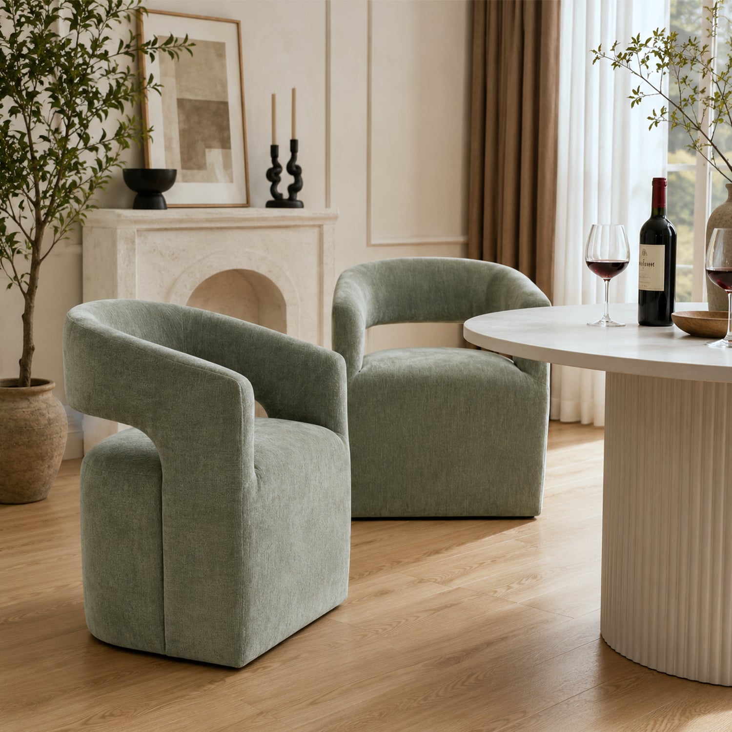 Rolling Barrel-Back Accent Chair with Casters – Contemporary Upholstered Arm Chair