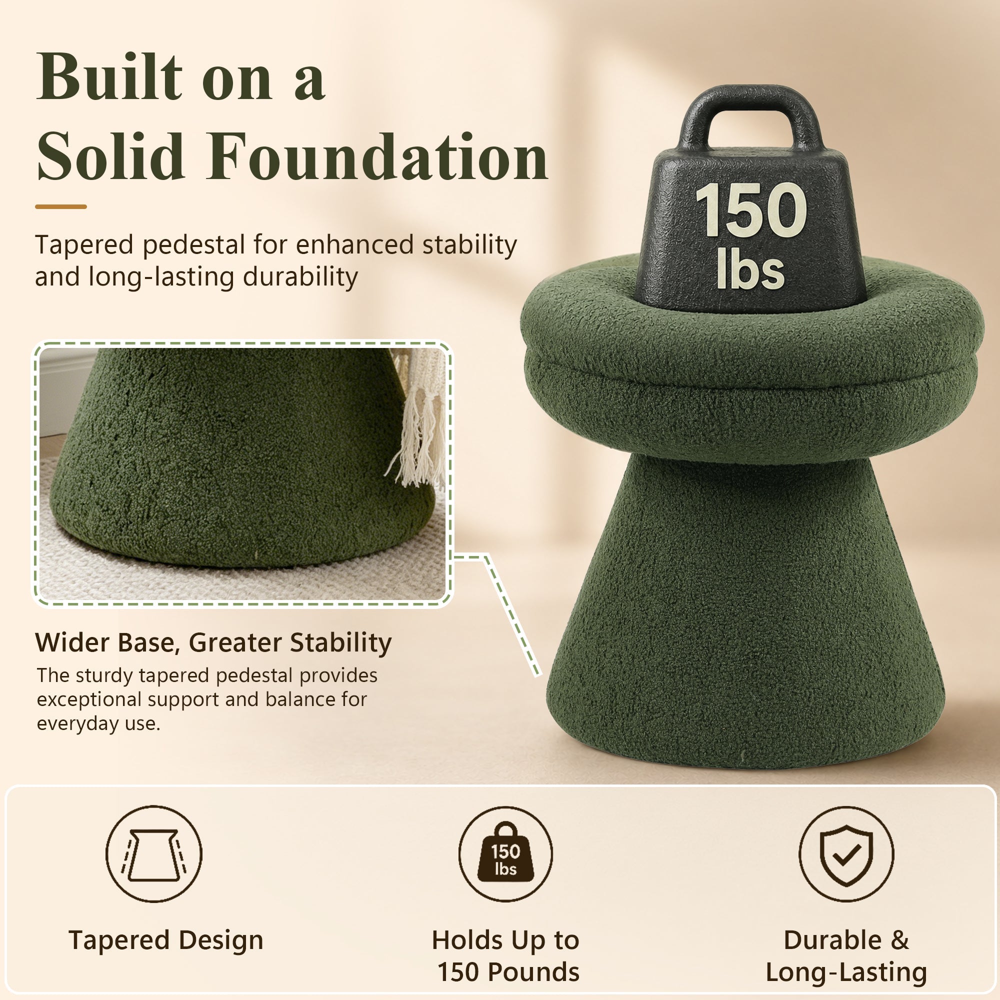 Contemporary Teddy Accent Stool with Mushroom Silhouette & Pedestal Base – Fully Assembled