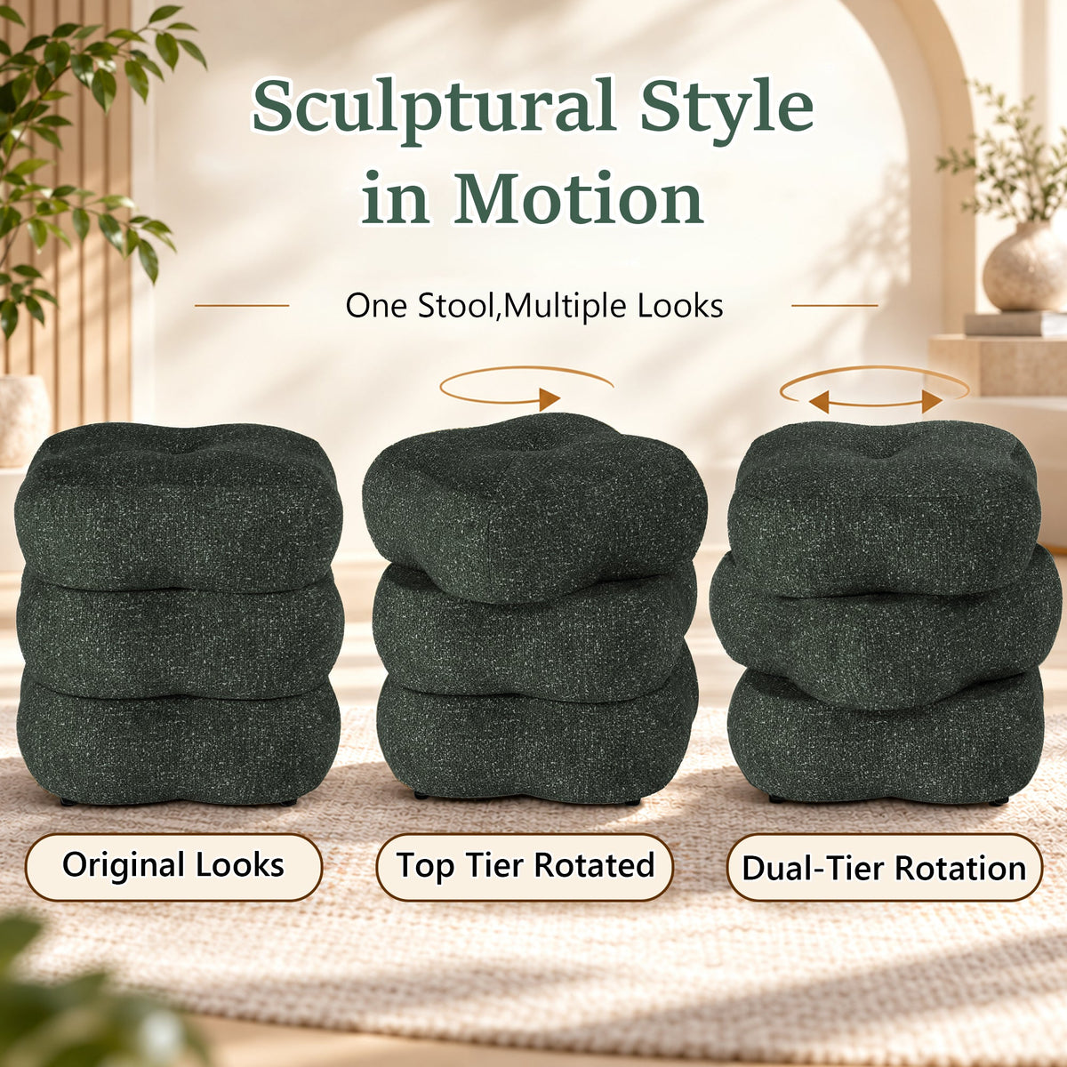 3-Level Swivel Stool with 2 Rotating Tiers, No Assembly Required