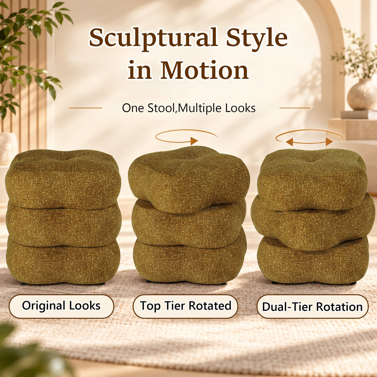 3-Level Swivel Stool with 2 Rotating Tiers, No Assembly Required