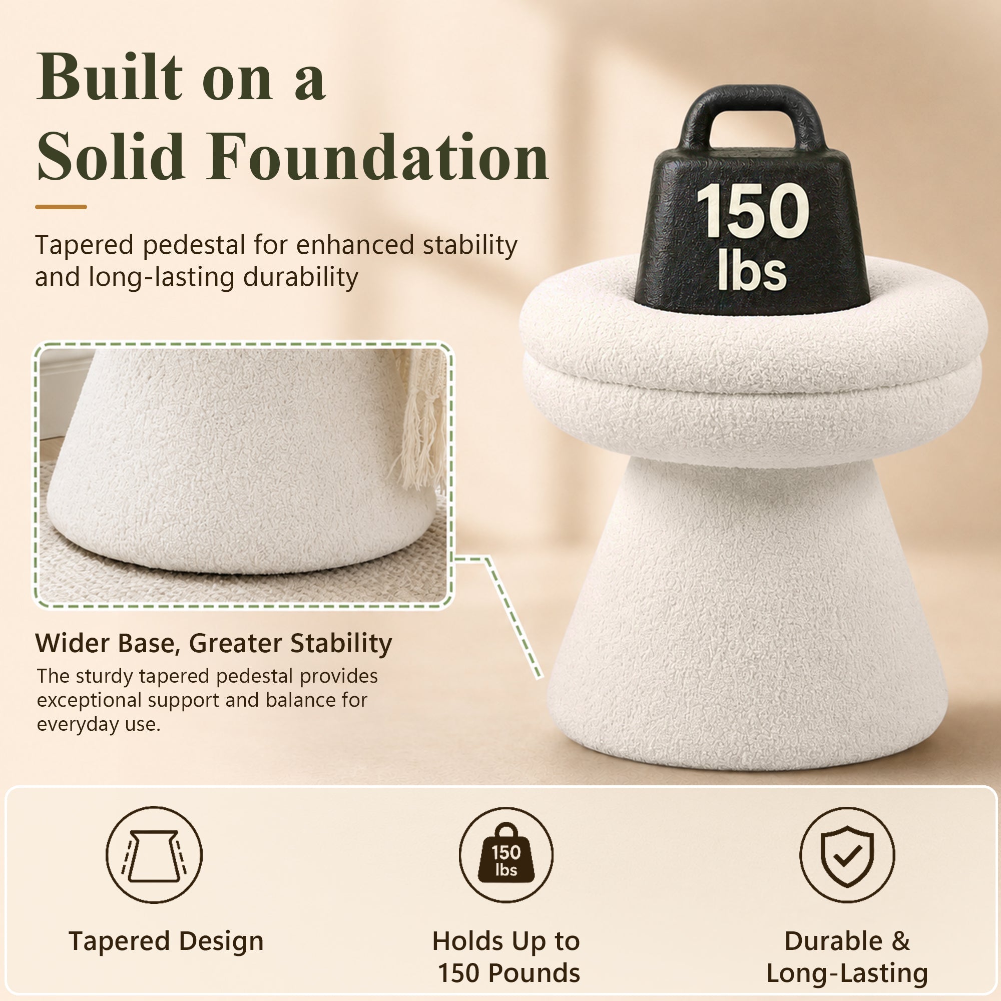 Contemporary Teddy Accent Stool with Mushroom Silhouette & Pedestal Base – Fully Assembled