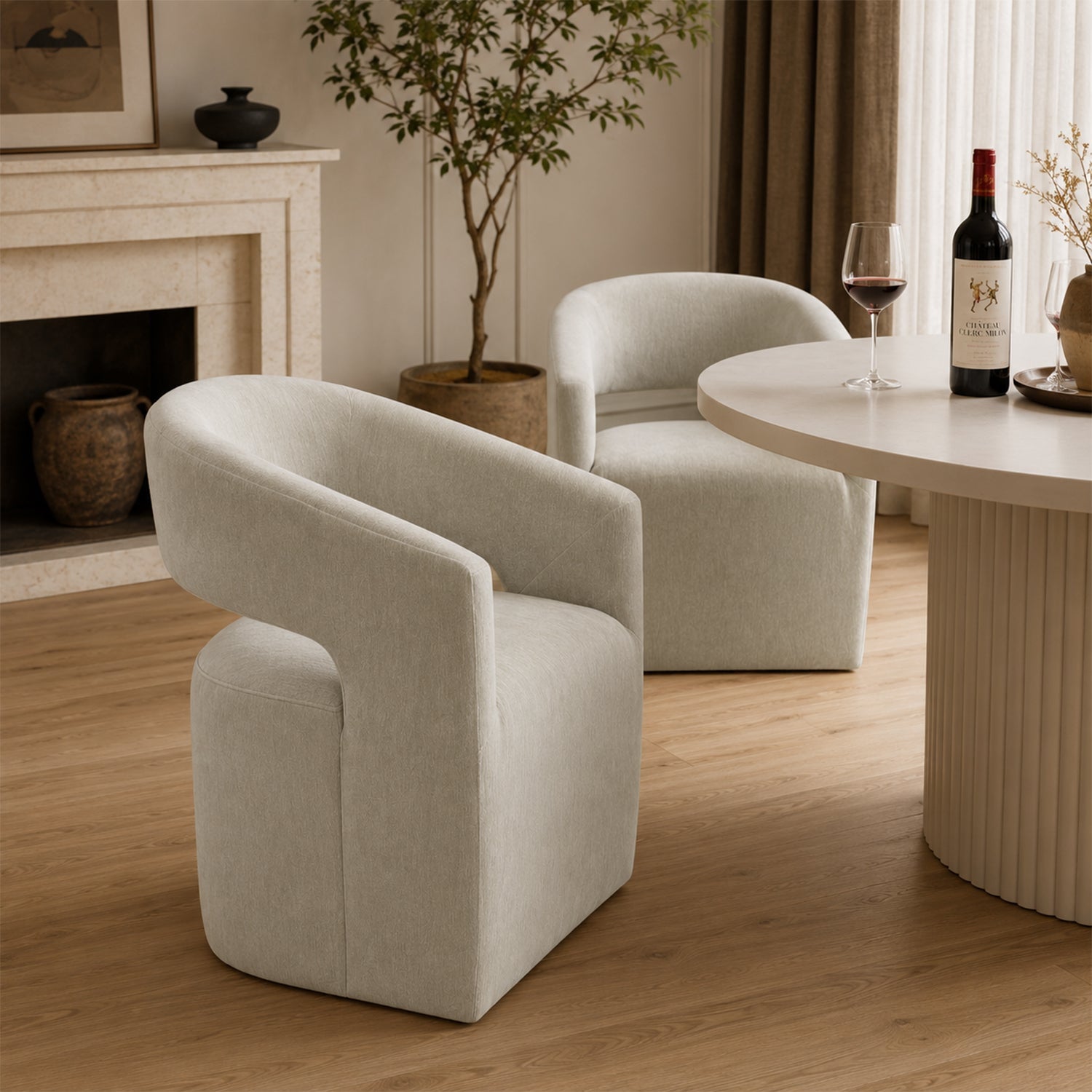 Rolling Barrel-Back Accent Chair with Casters – Contemporary Upholstered Arm Chair