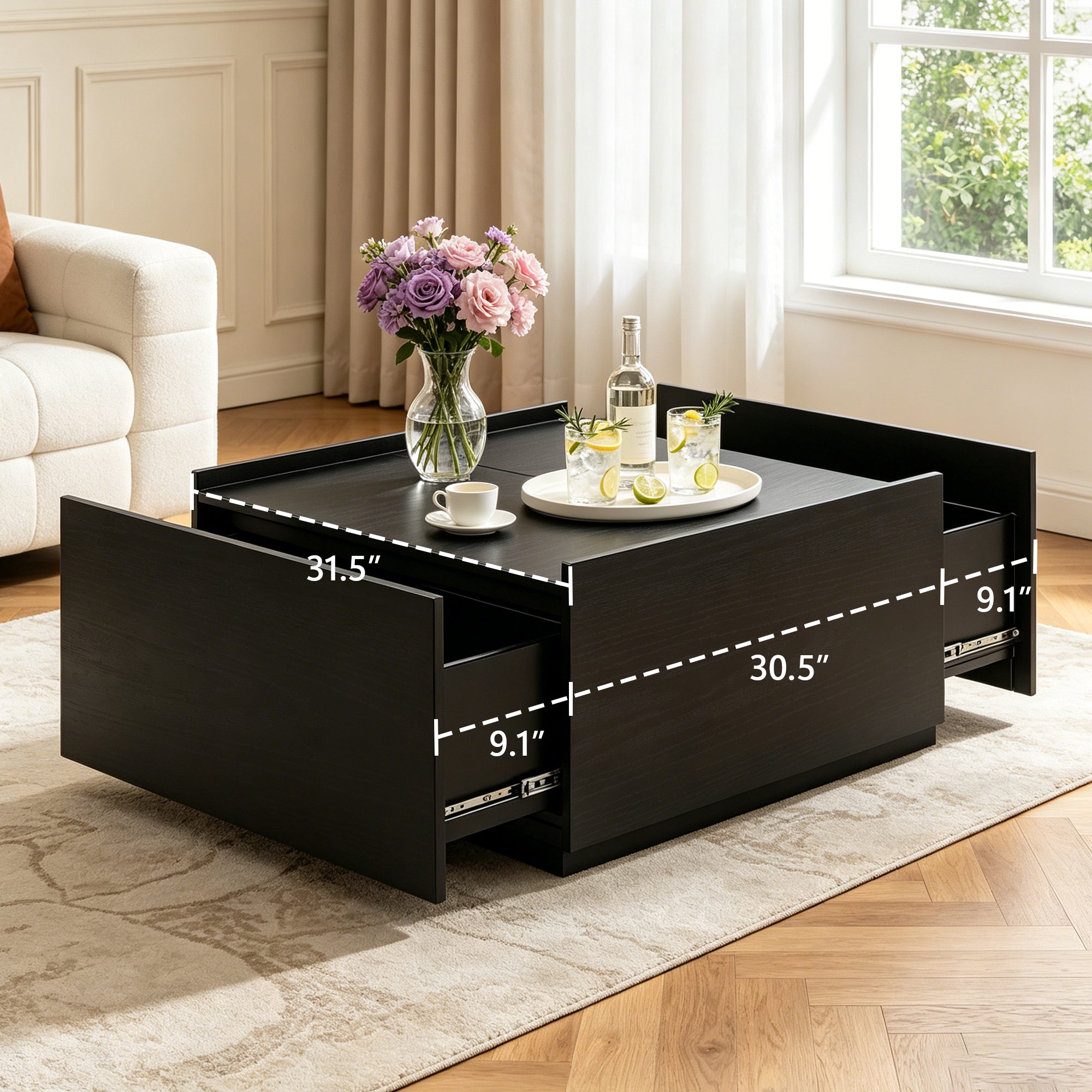 Transitional Coffee Table with Dual Storage Drawers – Modern Wood Look Living Room Table