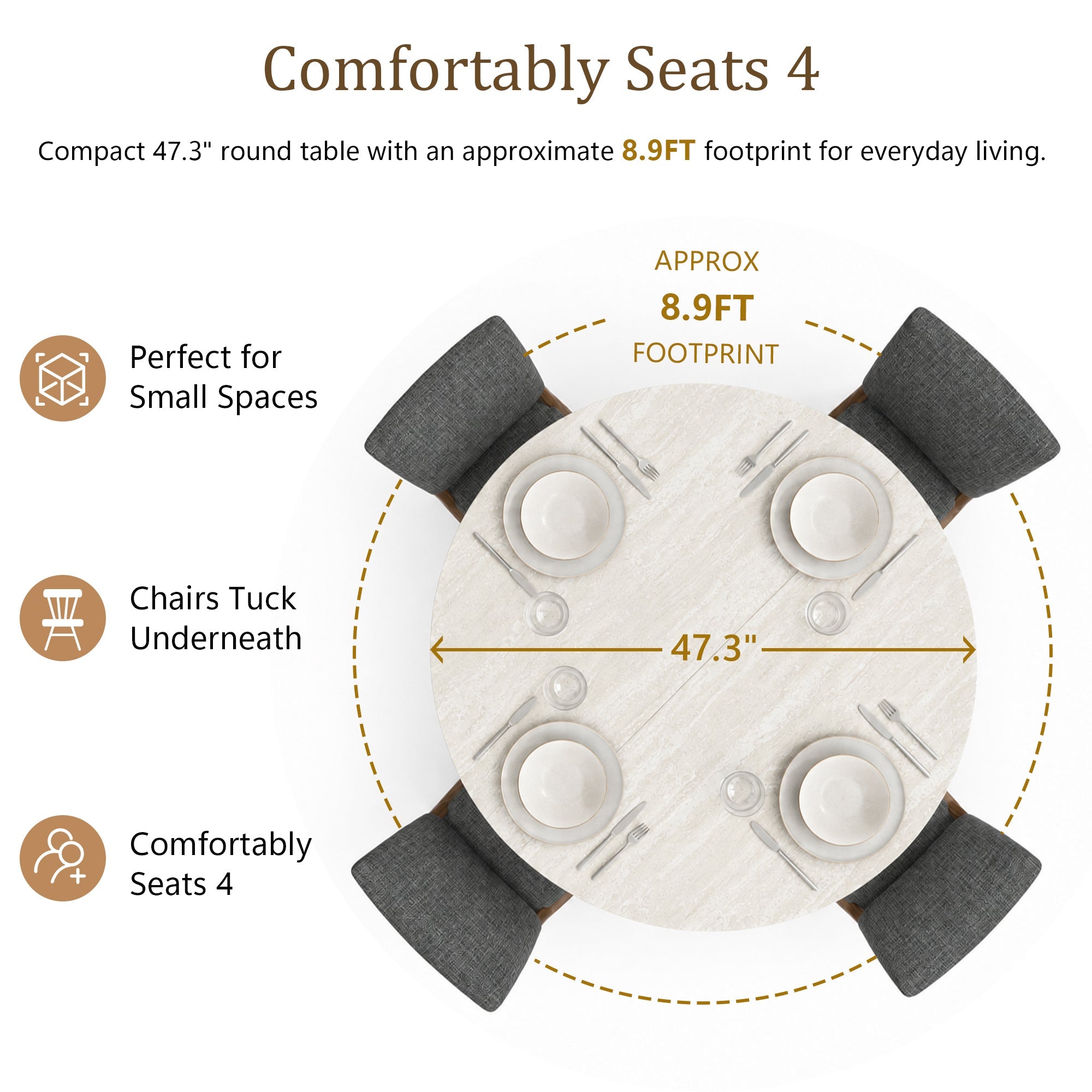 Modern 5-Piece Dining Table Set with 4 Upholstered Chairs – Round Table