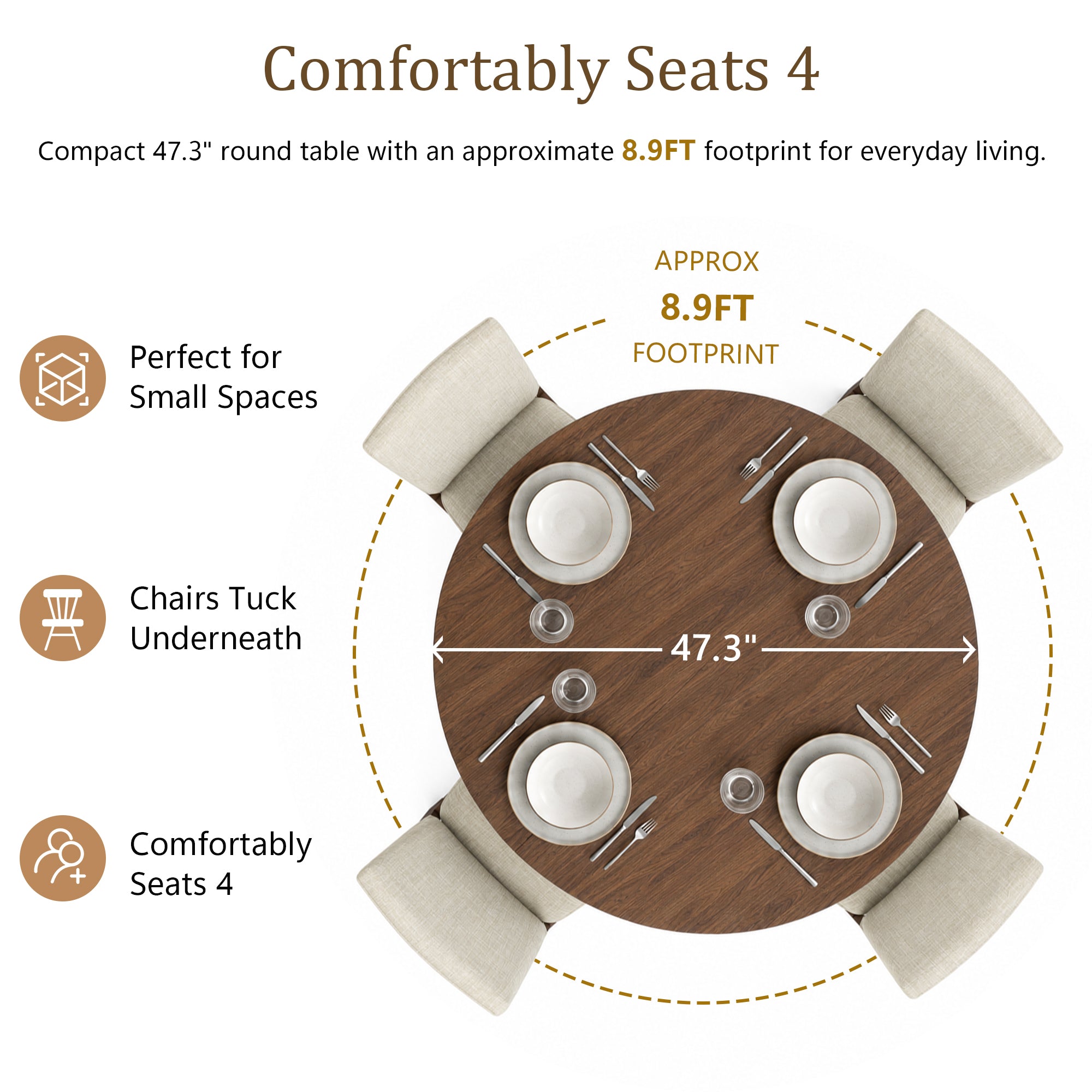 Modern 5-Piece Dining Table Set with 4 Upholstered Chairs – Round Table