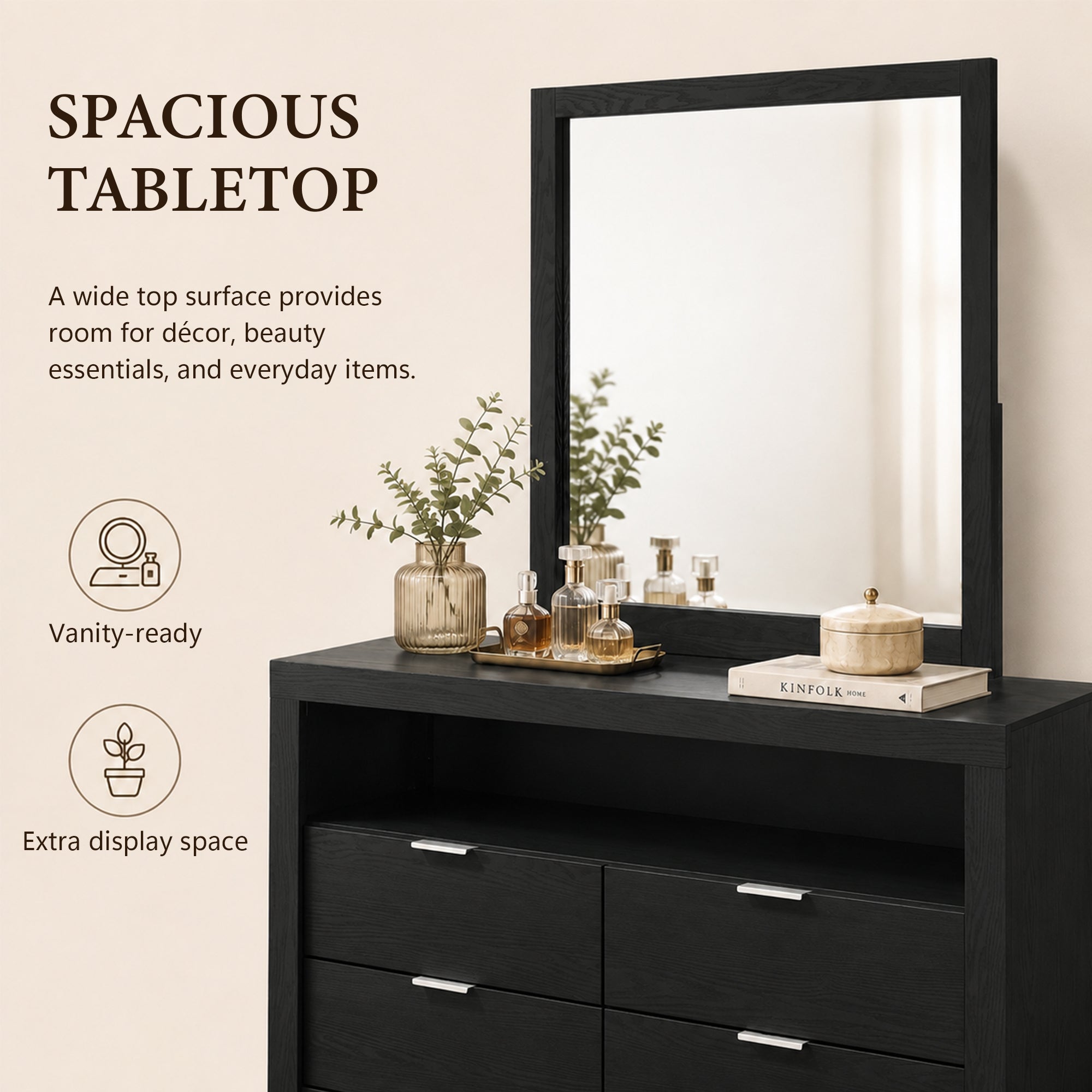 Contemporary Walnut Dresser with Optional Mirror, Finger Pull Drawers & Solid Wood Construction