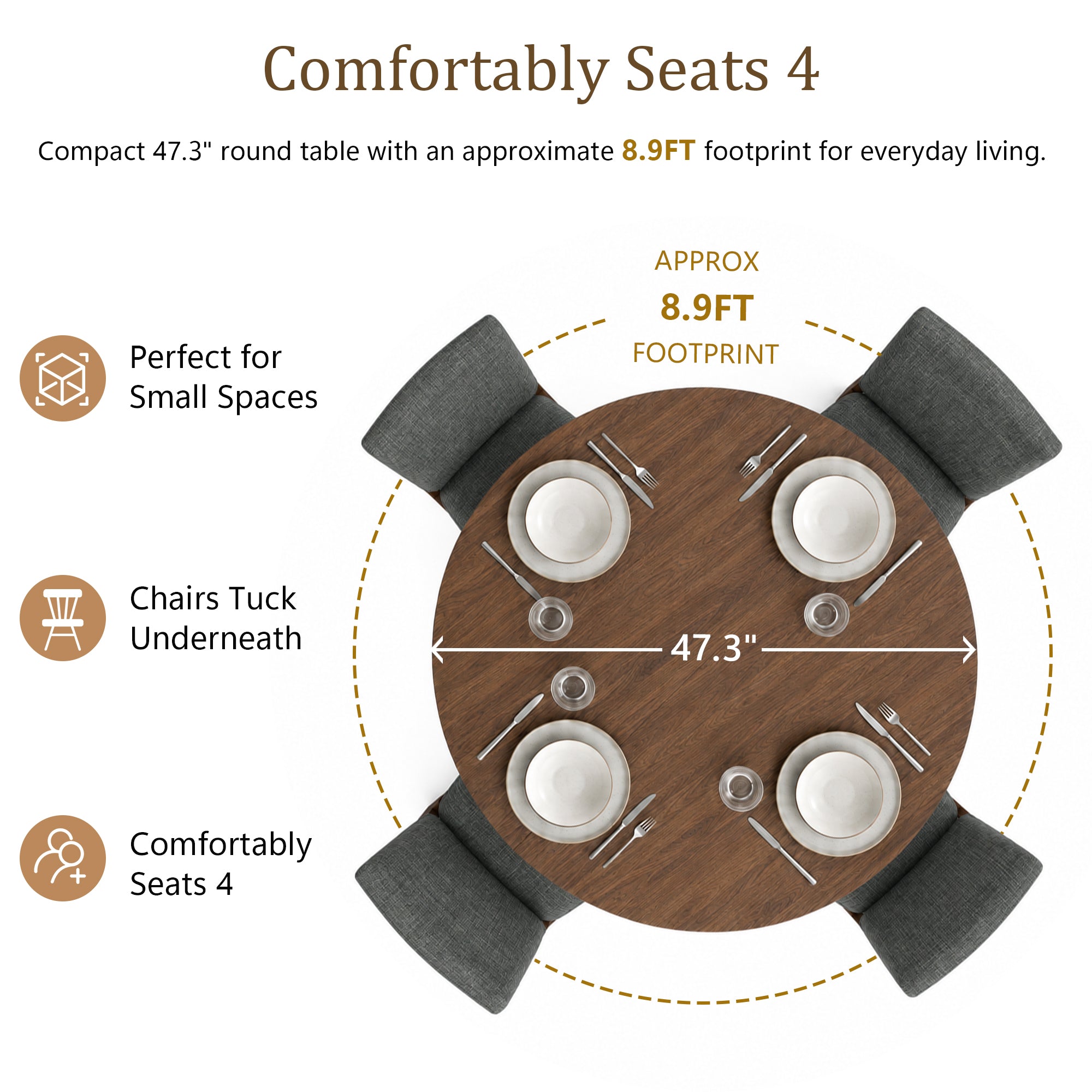 Modern 5-Piece Dining Table Set with 4 Upholstered Chairs – Round Table