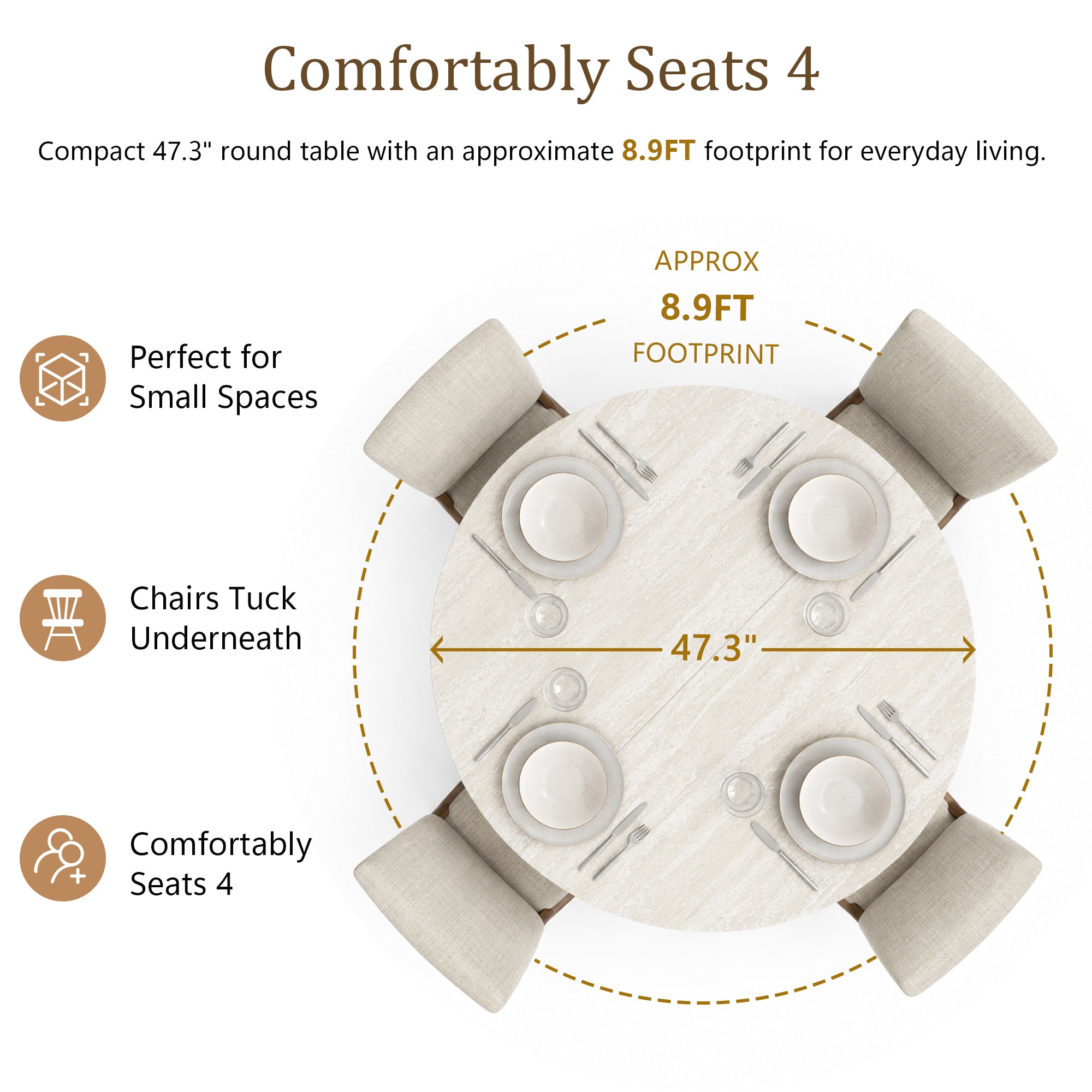 Modern 5-Piece Dining Table Set with 4 Upholstered Chairs – Round Table