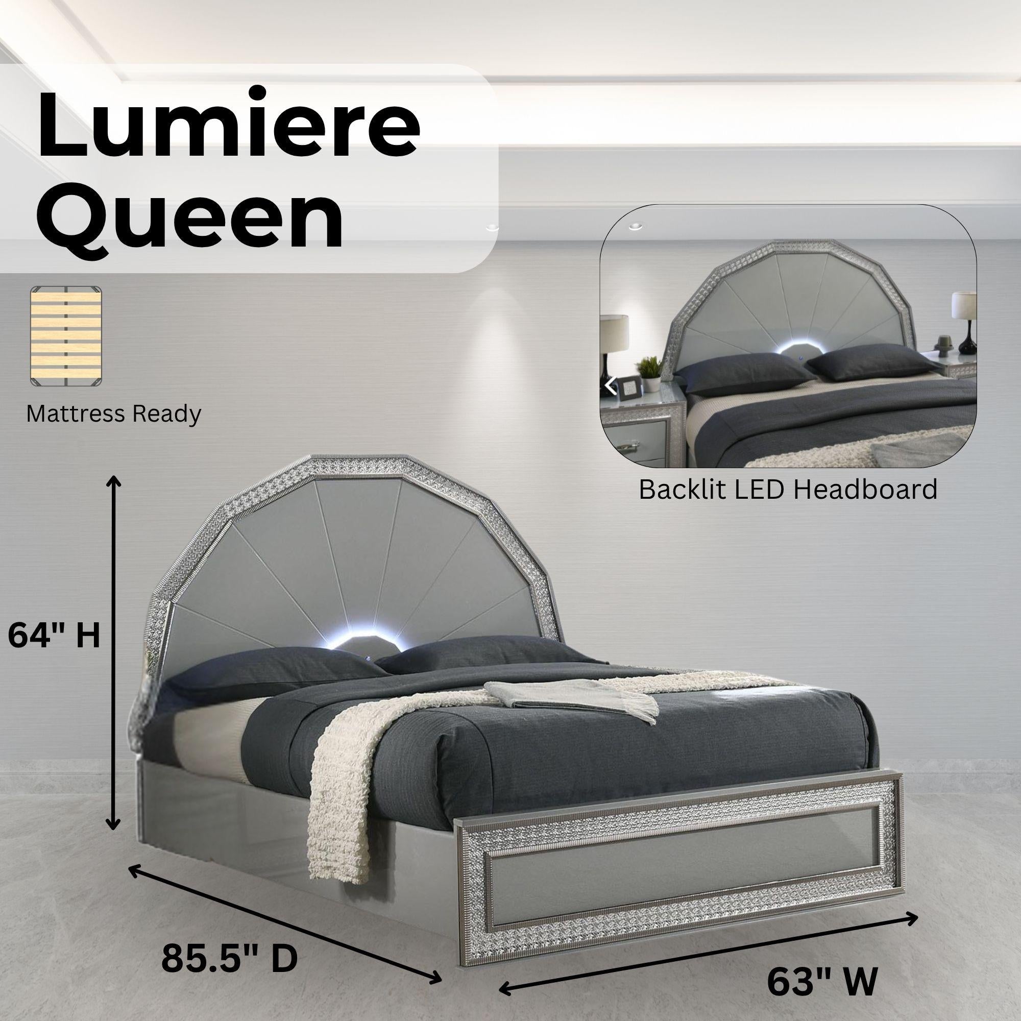 Lumiere Aurora Glam LED Platform Bed Frame