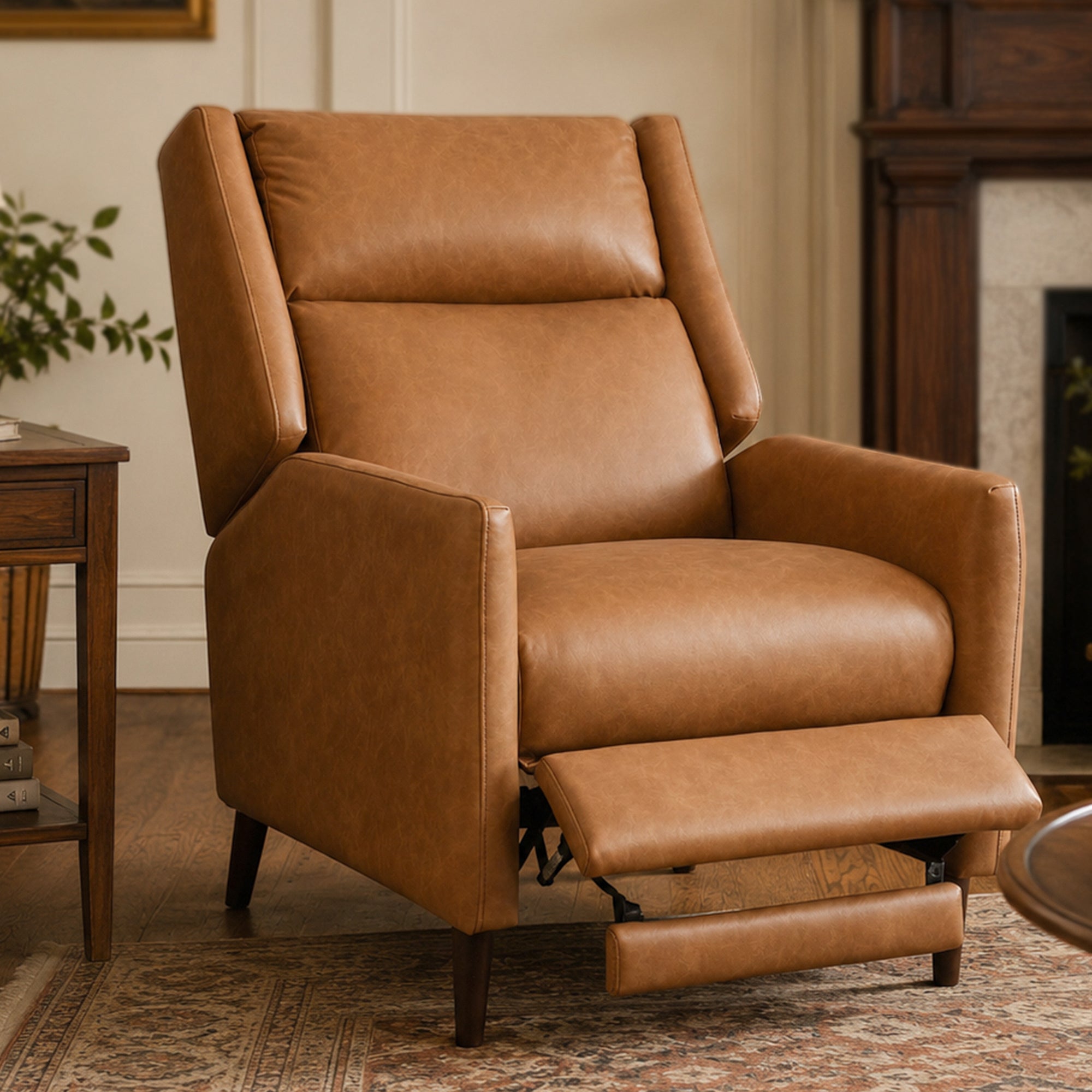 Mid-Century Modern Push-Back Recliner Chair with Faux Leather Upholstery
