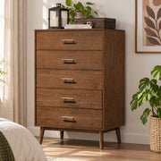 Mid-Century Modern 5-Drawer Chest in Walnut with Tapered Legs